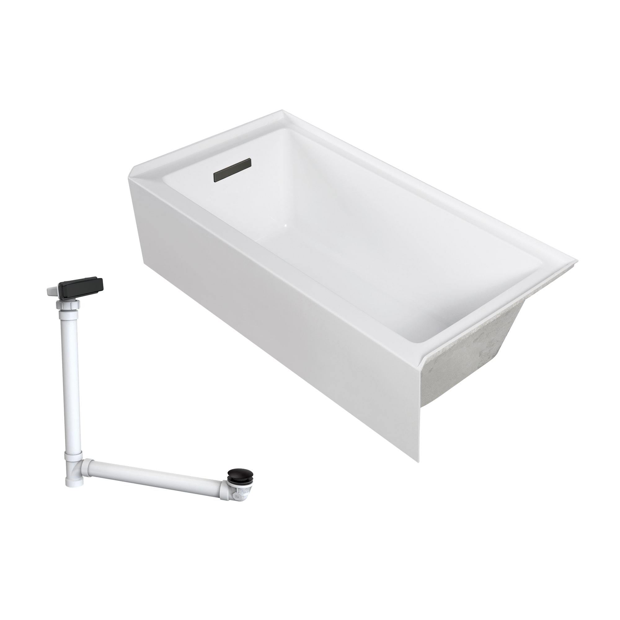 Transolid UATLN603215-L-MB Unity 32-in x 60-in White/Matte Black Acrylic Rectangle Alcove Soaking Bathtub with Drain ( Left Drain )