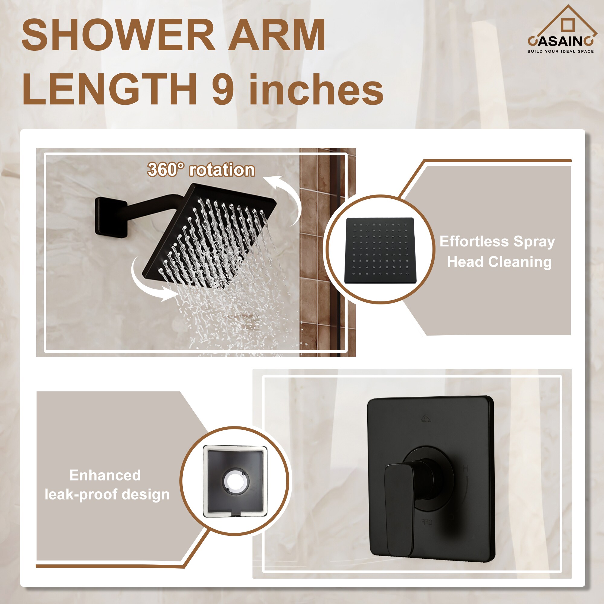 CASAINC KCHS0023MB Showerhead-Bar-Panels - View #7