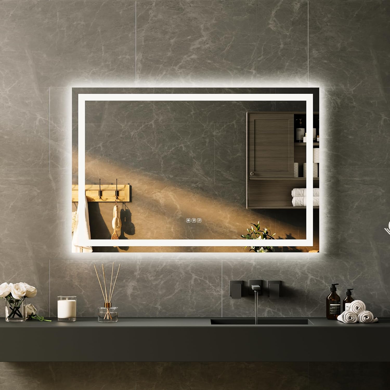 GAOMON Frameless LED Bathroom Mirror- Wall Mounted Aluminum Alloy Vanity Mirror- 5mm Copper Free Glass with Front and Back LED Light- Dimmable Color Temperature 45x30 Inch