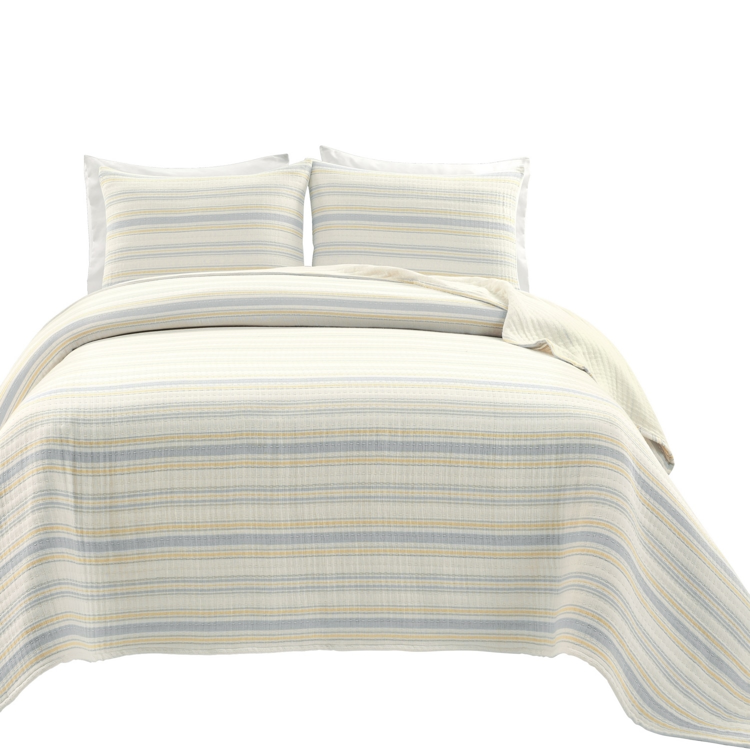 King Size Gray and Yellow Cotton Reversible Quilt Set