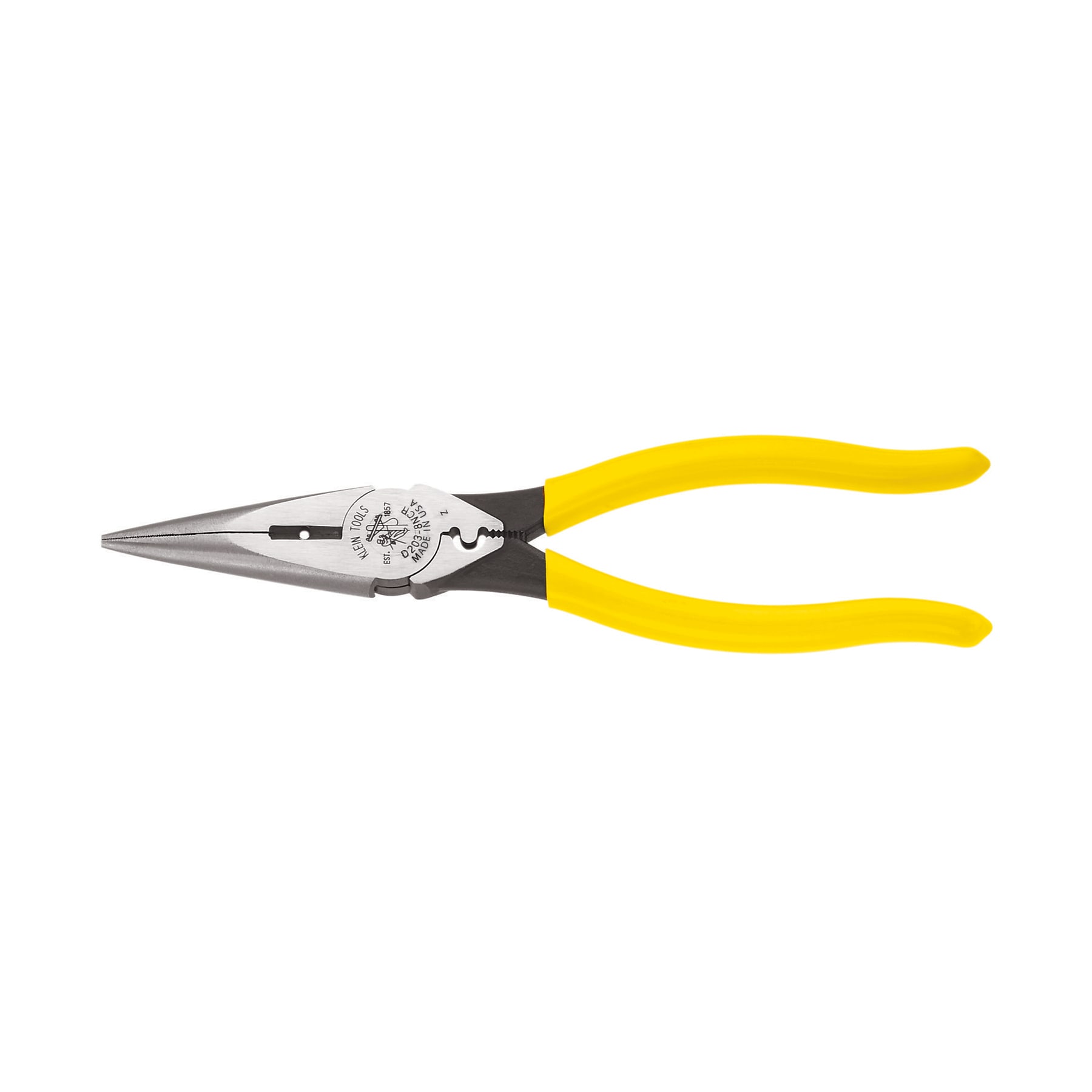 Klein Tools D2038NCR Pliers, Needle Nose Side Cutters with Stripping and Crimping, 8-Inch