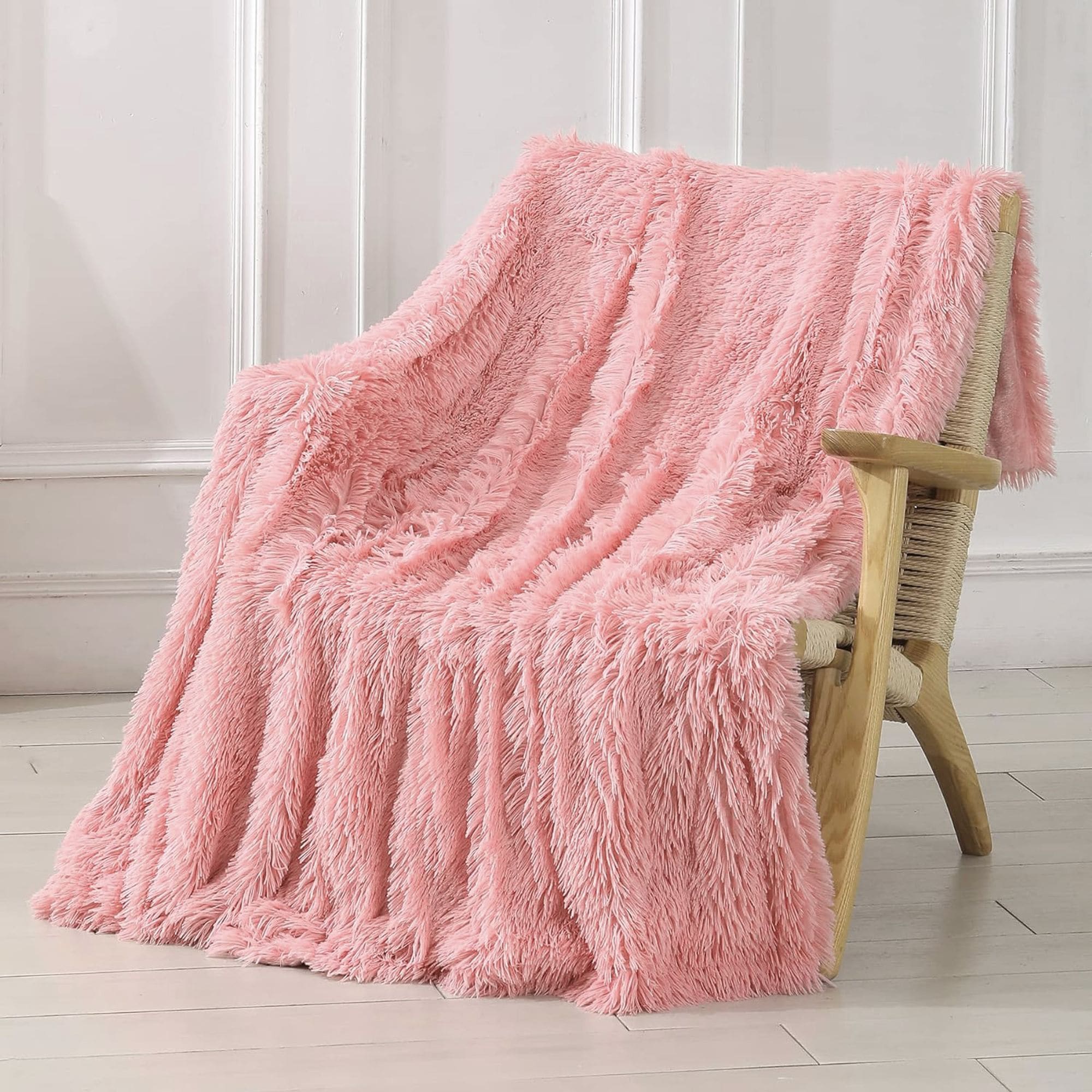 KATE AURORA Regal Luxe Oversized Ultra Soft and Fuzzy Lined Accent Throw Blanket 50 in W x 70 in L Dusty Rose