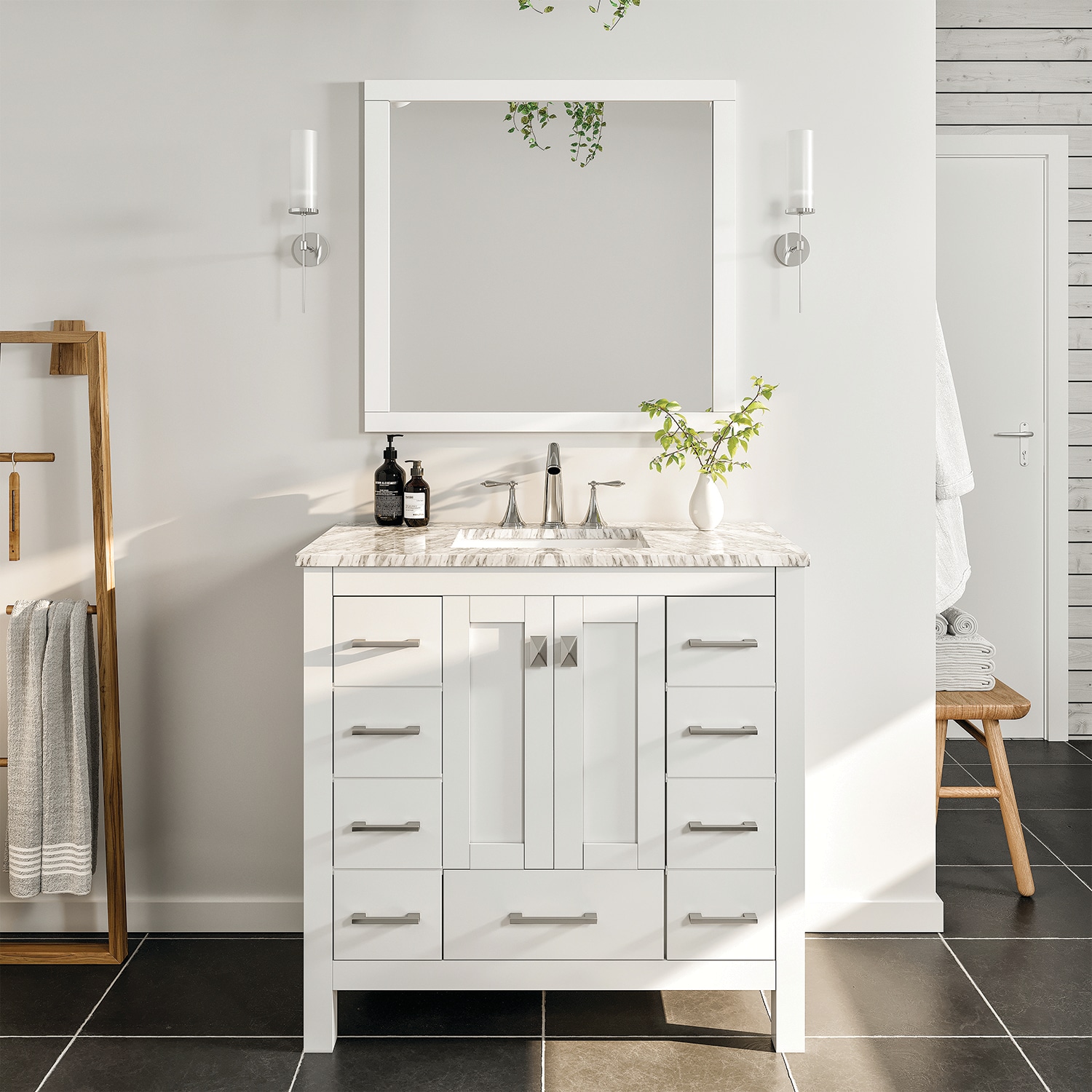 Project Source White 36-in White Undermount Single Sink Bathroom Vanity with White Cultured Marble Top