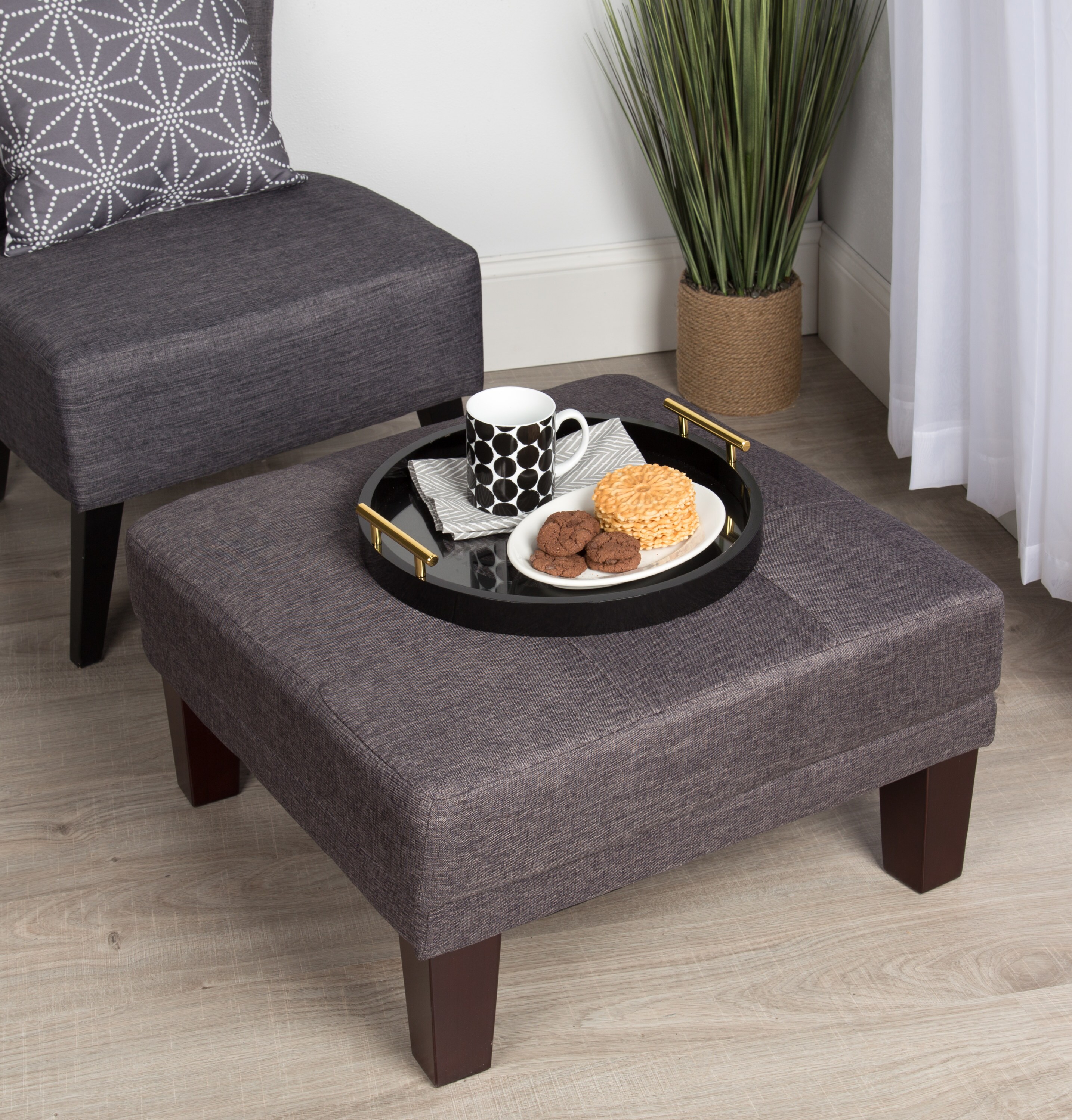 Caspen Round Black Glass Decorative Tray with Gold Handles