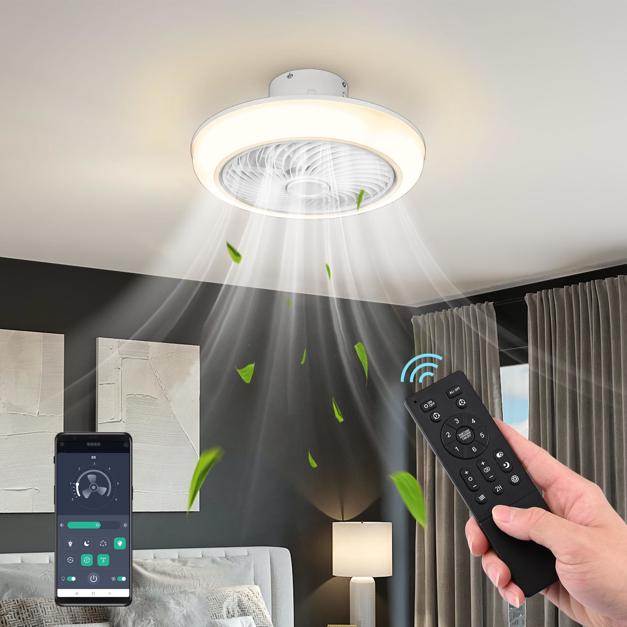 Yescom 11CFL005-YKMOD-07-LO 18inch Ceiling Fan with Light  APP  Remote Control for Garage Workshop Basement Modern Room