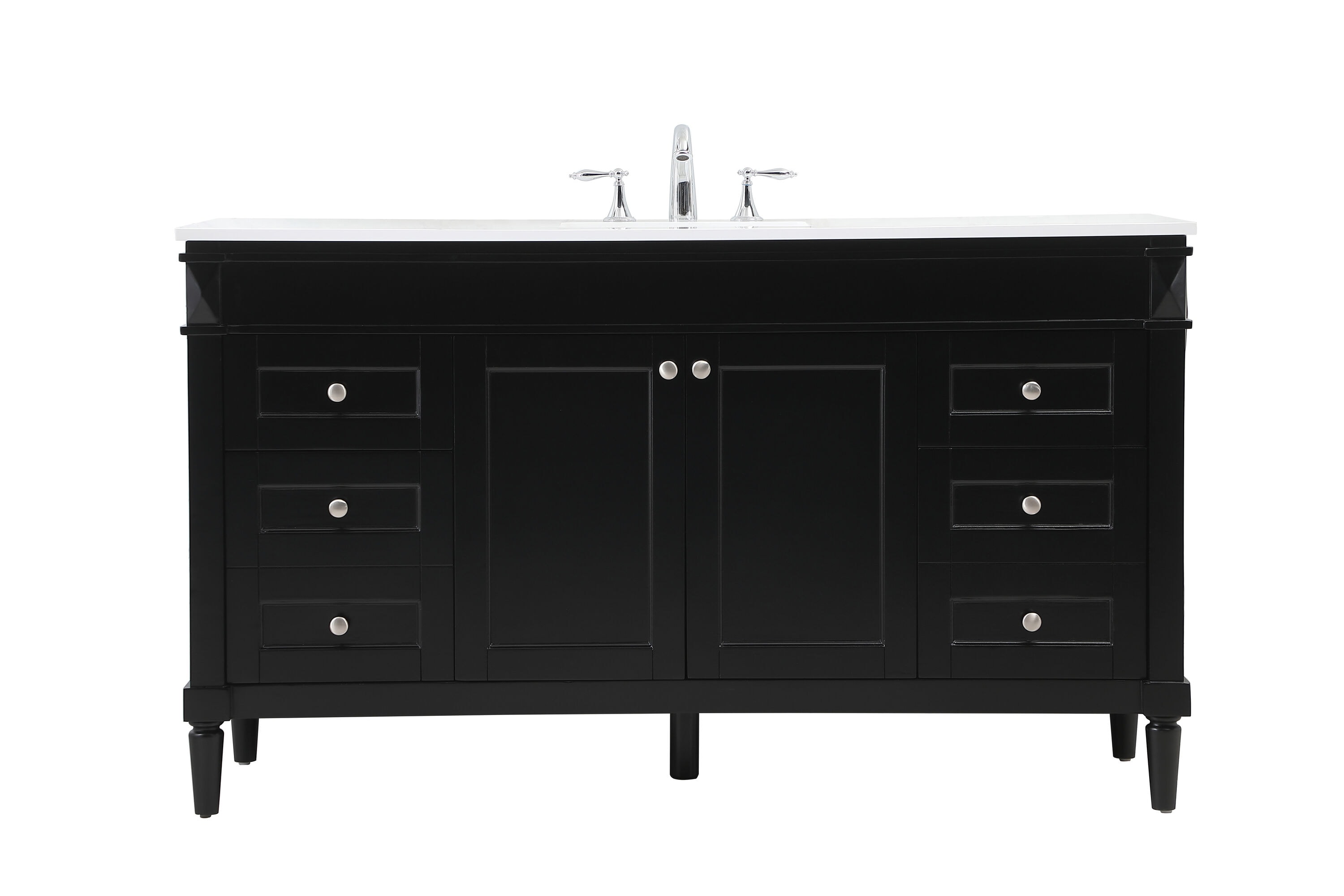 Elegant Decor HF95580BK Home Furnishing 60-in Black Undermount Single sink Bathroom Vanity with Ivory White Engineered marble Top
