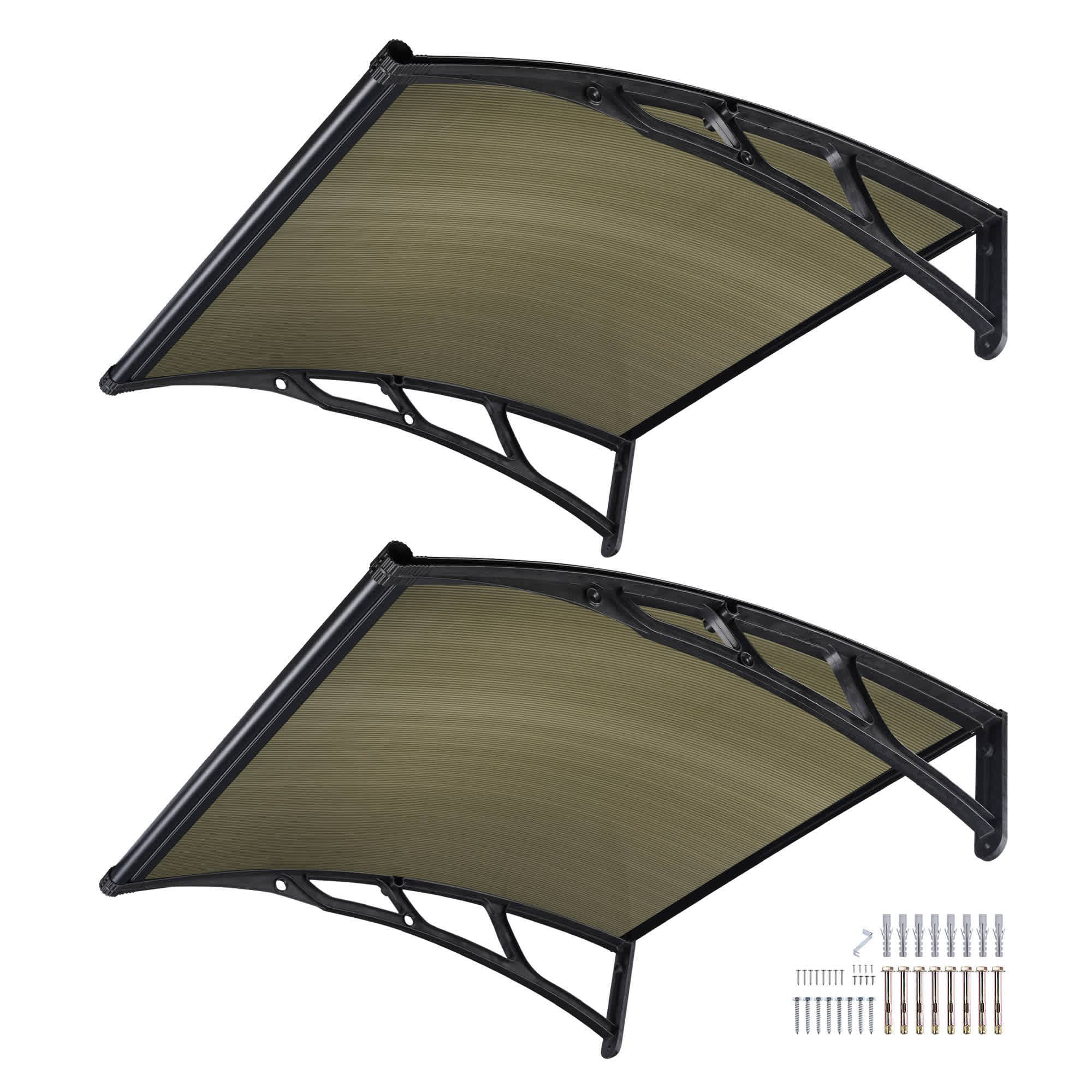 Yescom 07AWN004-40-10-2-LO 2Pcs 40 inchX40 inch Window Patio Awning Door Canopy Polycarbonate Anti-UV50+ Cover Outdoor Rain Snow Protection Brown