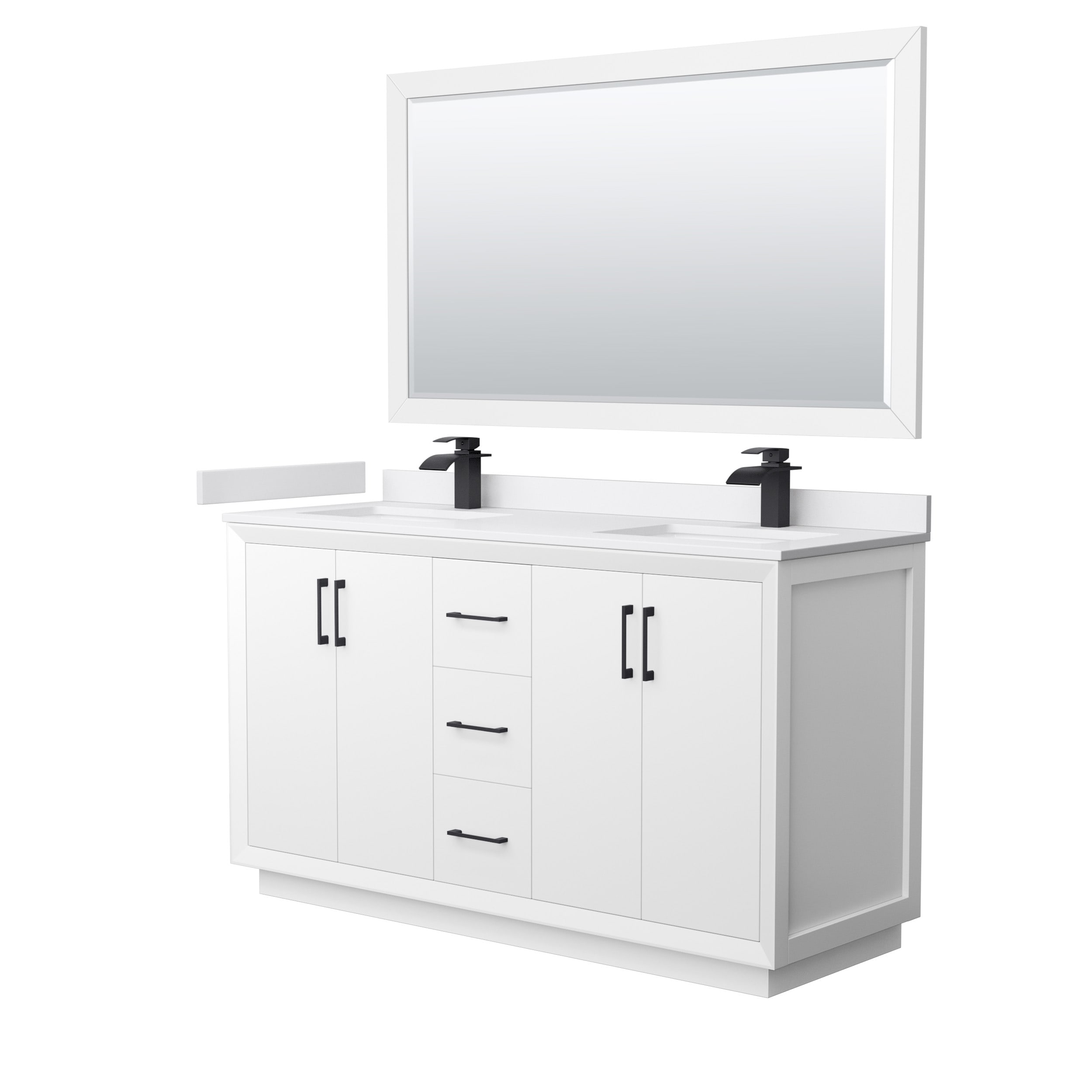 Wyndham Collection WCF414160DWBWCUNSM58 Strada 60-in White with Matte Black Trim Undermount Double sink Bathroom Vanity with White cultured marble Cultured marble Top (Mirror Included)