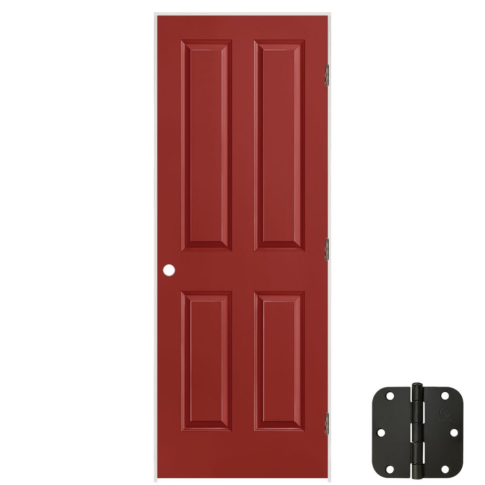 Masonite 627183 24-in x 80-in Barn Red Solid core 4 panel square Left hand Smooth Prefinished Molded composite Flat Jamb Single Prehung Interior Door