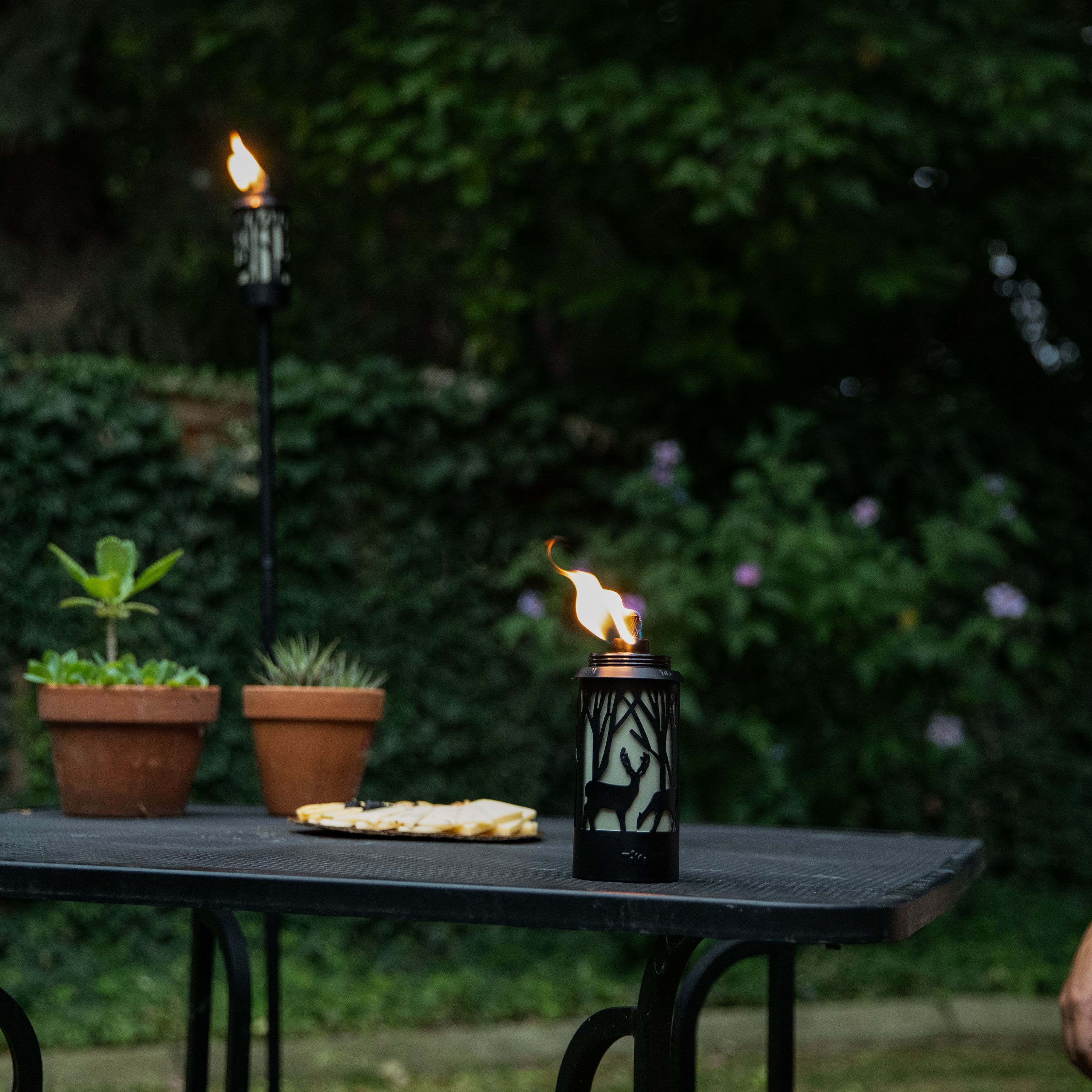 Hunter Black Metal Outdoor Torches with Deer Design, 64.5 Inches