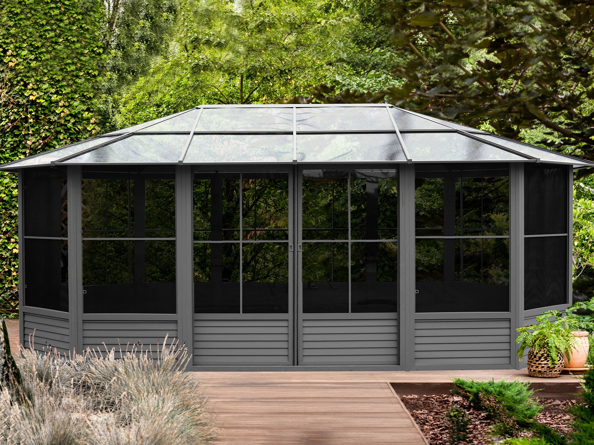 Gazebo Penguin 41218-32 12-ft x 18-ft Slate Octagon Hardtop Roof (Screen Included)