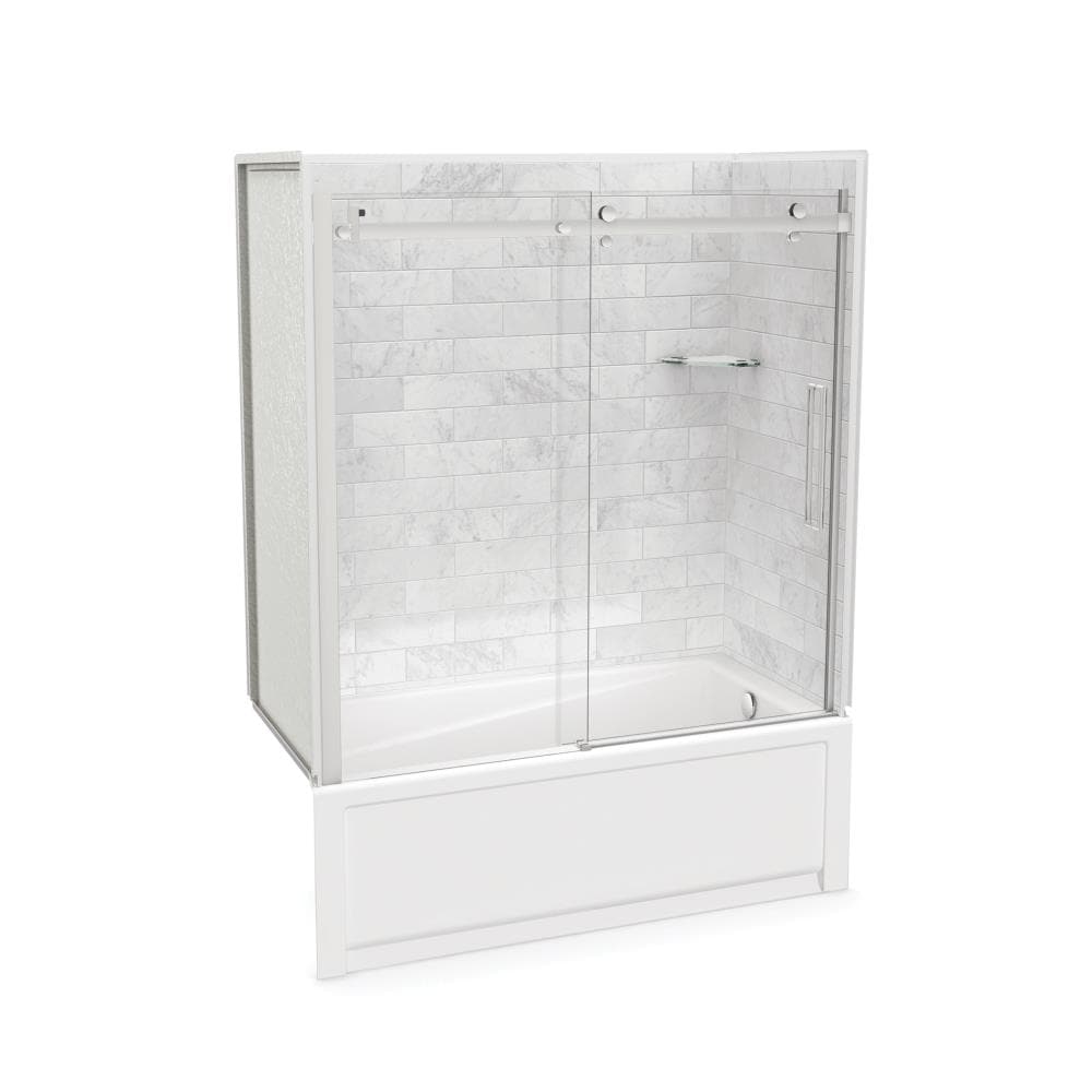 Maax Utile Marble Carrara 60 X 32 X 81 In Tub Shower With New Town Right Drain Halo Door Chrome In The Bathtub Shower Combination Department At Lowes Com