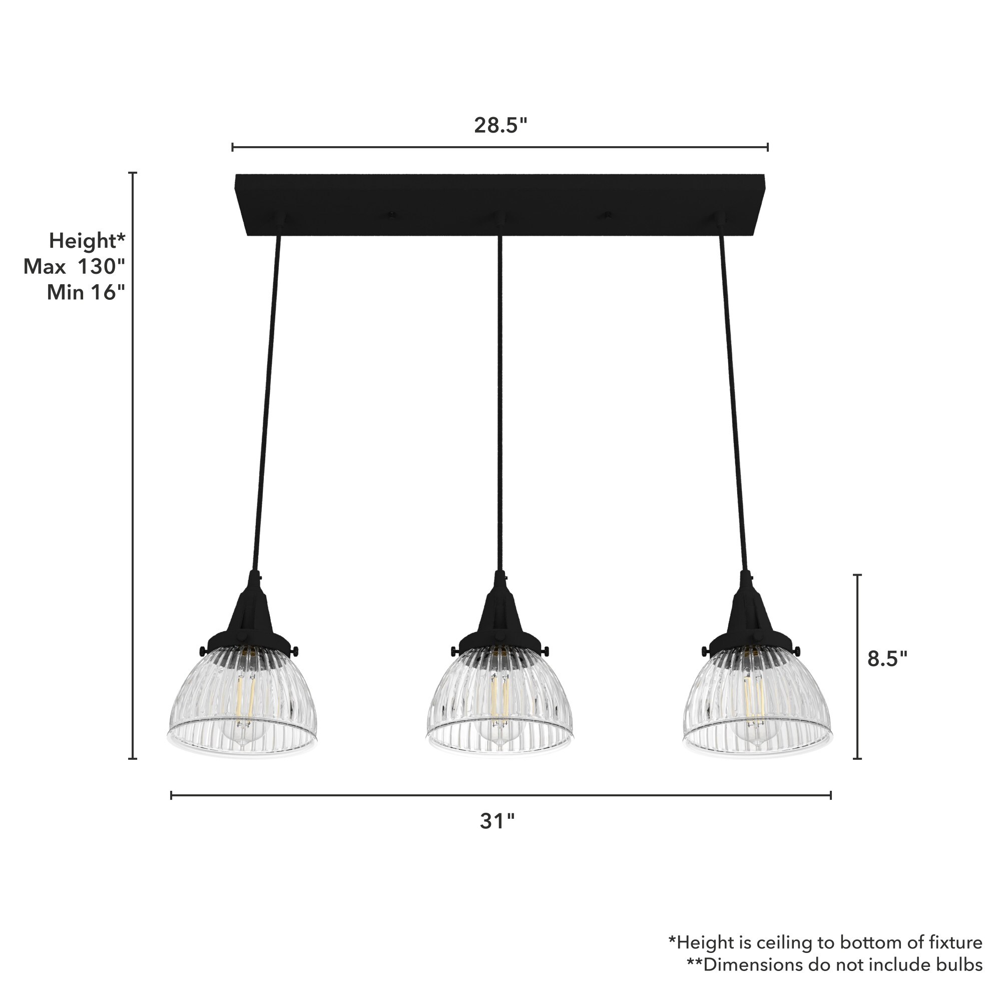Cypress Grove Natural Iron 3-Light Fluted Glass Cluster Pendant