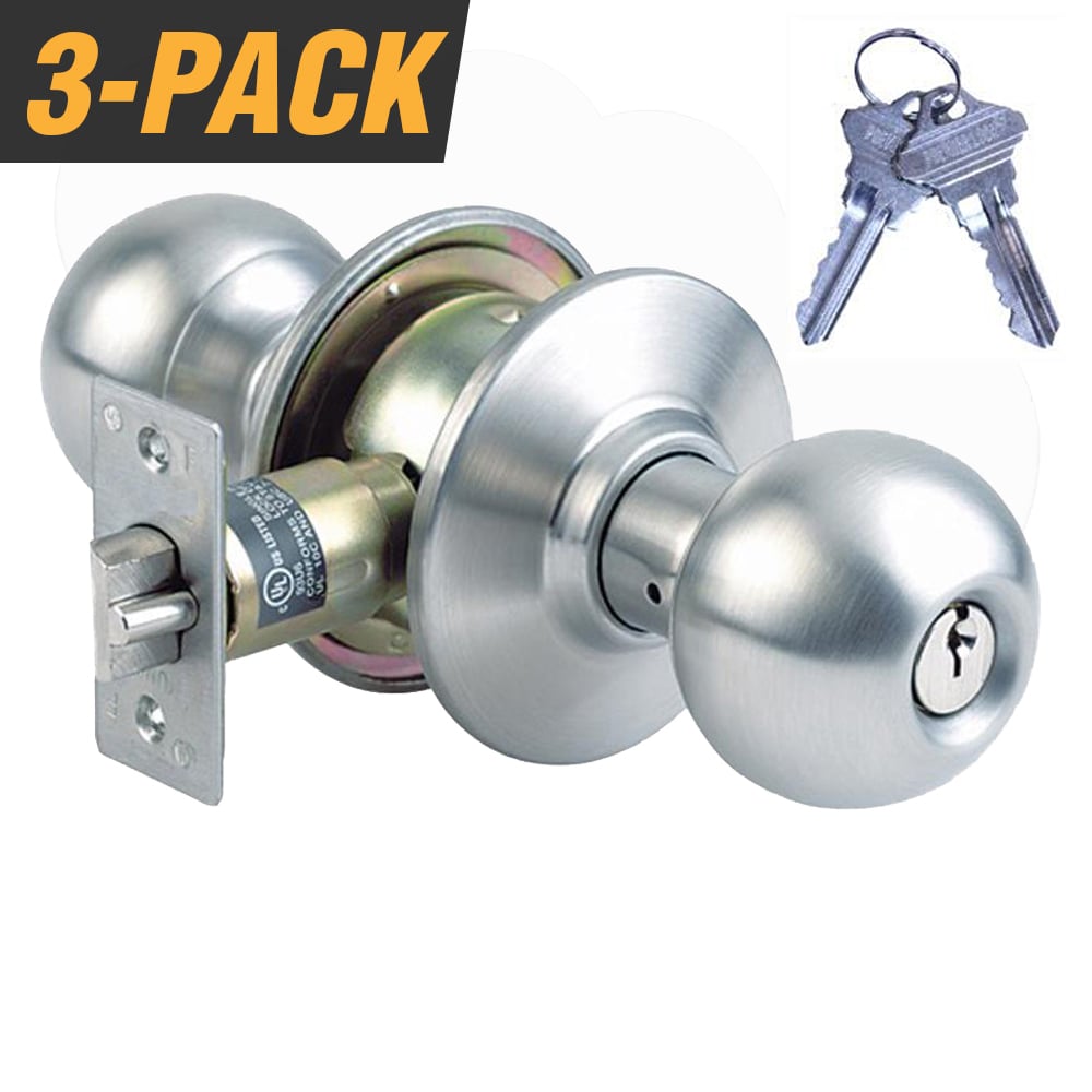 Premier Lock Keyed Alike Entry Door Stainless Steel Exterior Storeroom Door  Knob Multi-pack (3-Pack)