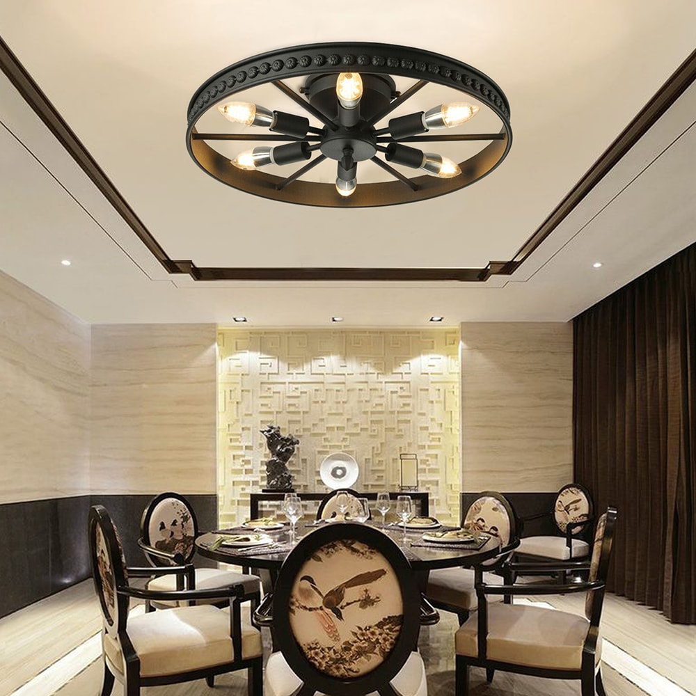Oukaning HG-LMLZBY-4559-US Rustic Farmhouse 18.11-in width 6 -Light 18.11-in Brushed Black Flush Mount Light