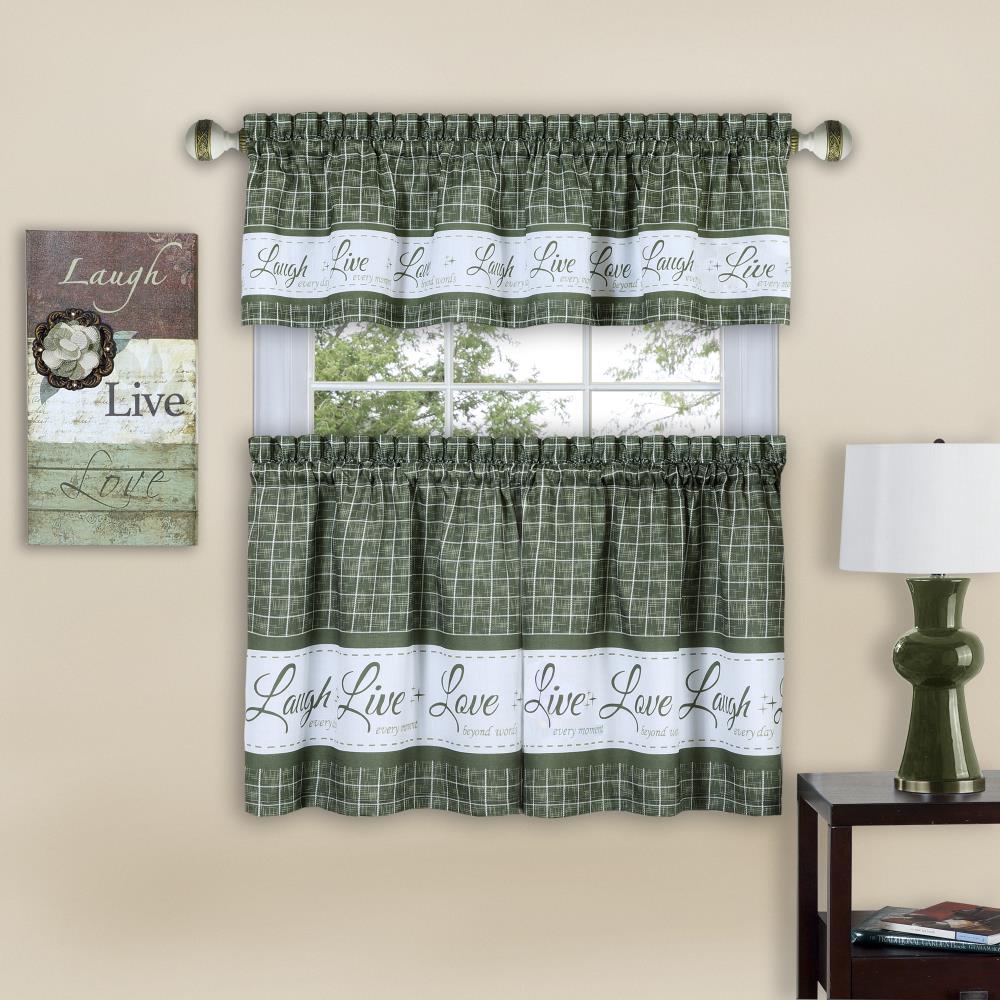 Achim LLTV24GN12 Live Love Laugh 24-Inches Green Polyester Rod pocket Valance and tier set