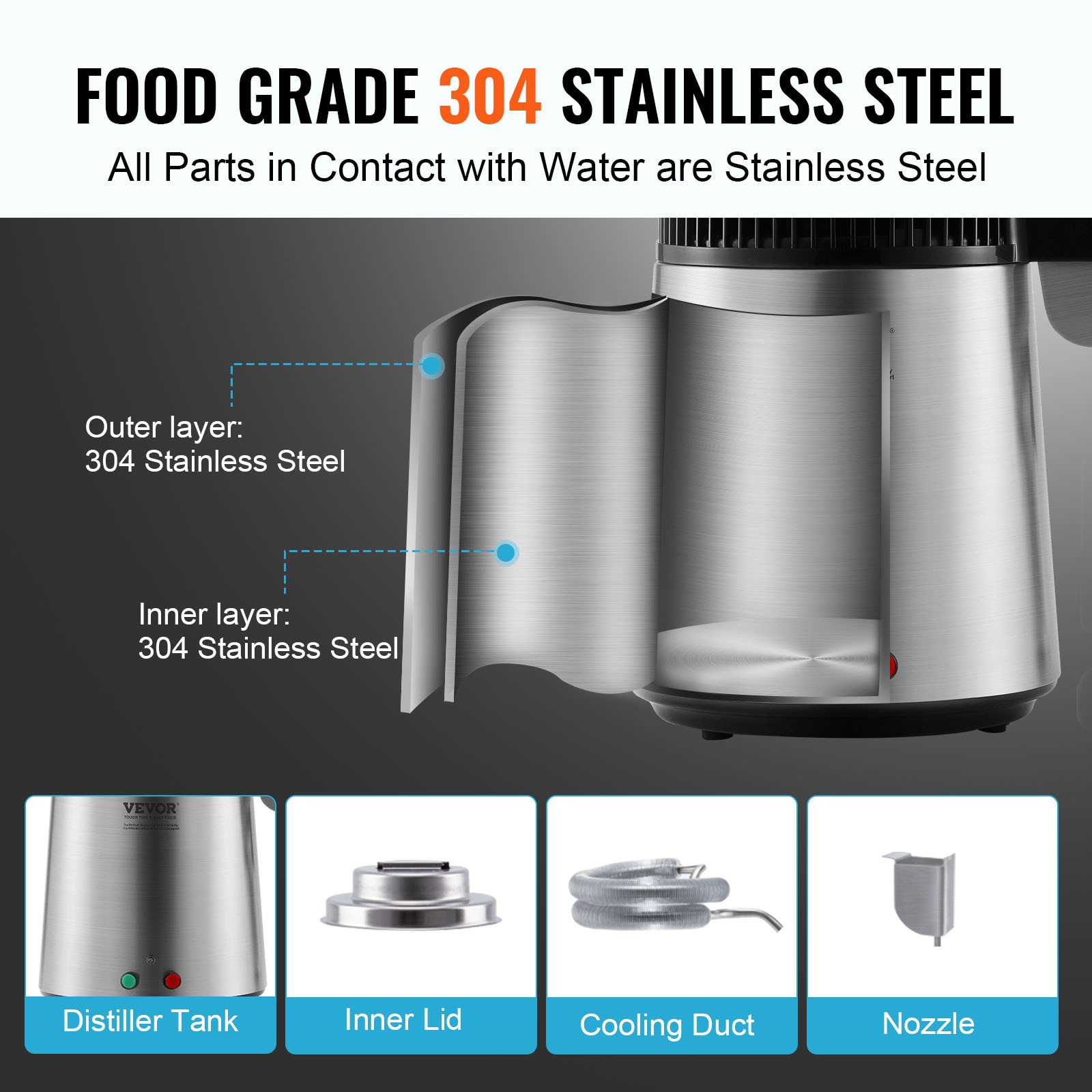 VEVOR 750 W 6.3 Gal/D Water Distiller Silver 1-Cup Corded Electric Kettle with Automatic Shut-Off BXGZLSJYS4LD2TK5LV1 simolary.com 19 VEVOR 750 W 6.3 Gal/D Water Distiller Silver 1-Cup Corded Electric Kettle with Automatic Shut-Off BXGZLSJYS4LD2TK5LV1 Simolary simolary.com 19