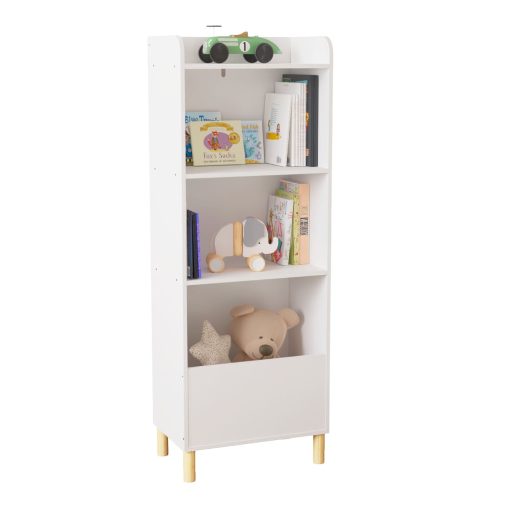 REIBII 4 Tier Kids Bookcase Toy Storage 12 Cubby Children Toy Storage Cabinet Organizer MDF Pine Wood Bookshelf with Safety Strap
