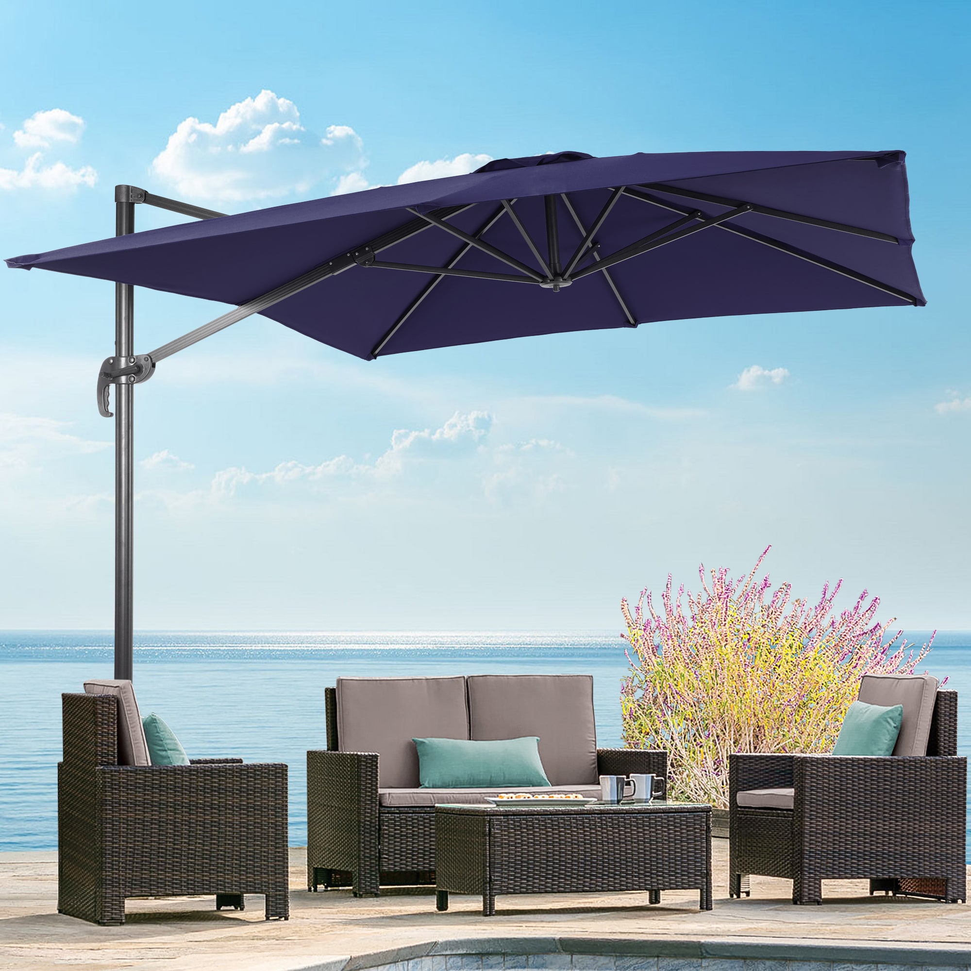 Sonkuki SD-MN108BL 10-Feet Aluminum Blue No-tilt Cantilever Patio Umbrella