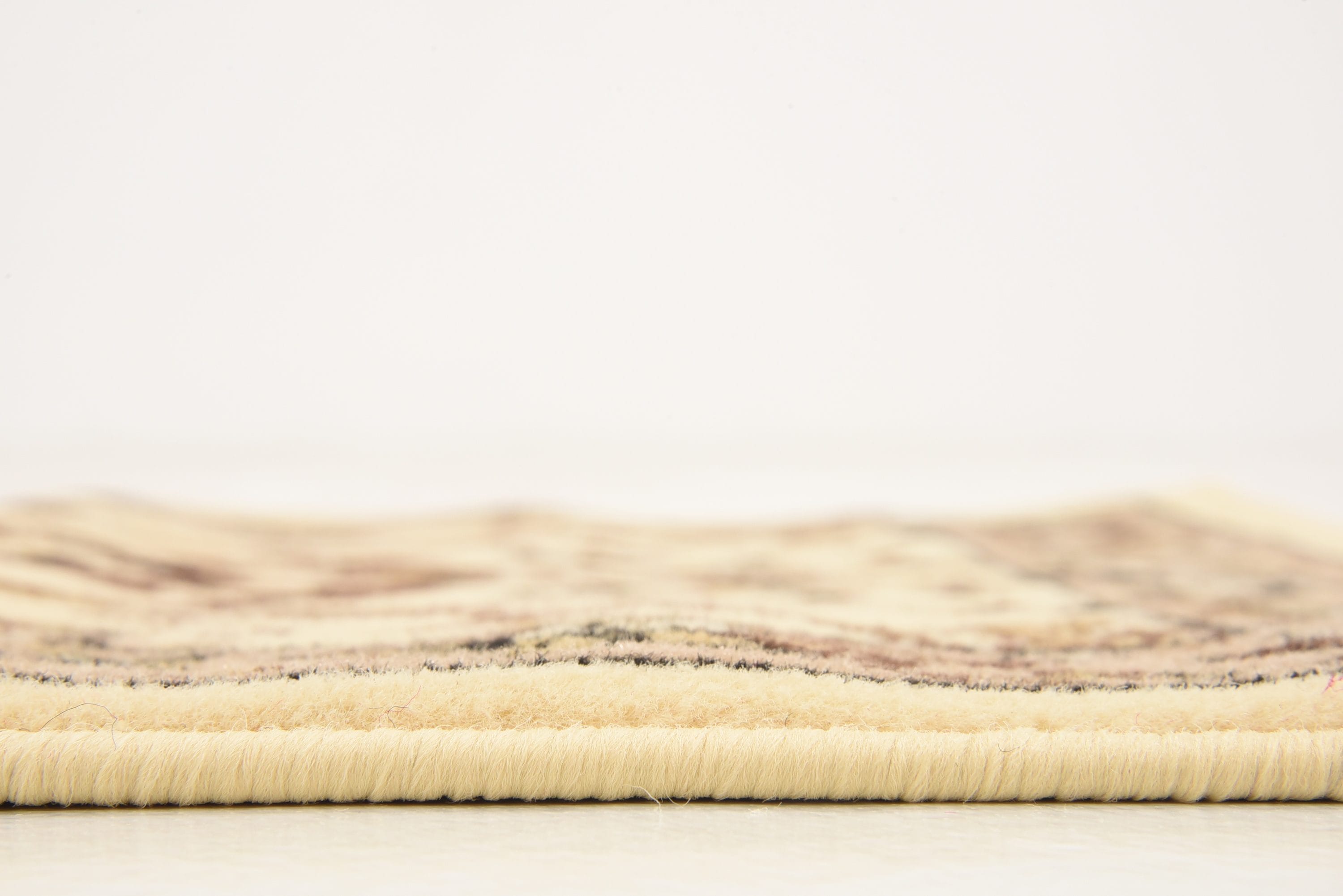 Ivory and Tan Floral Synthetic Runner Rug