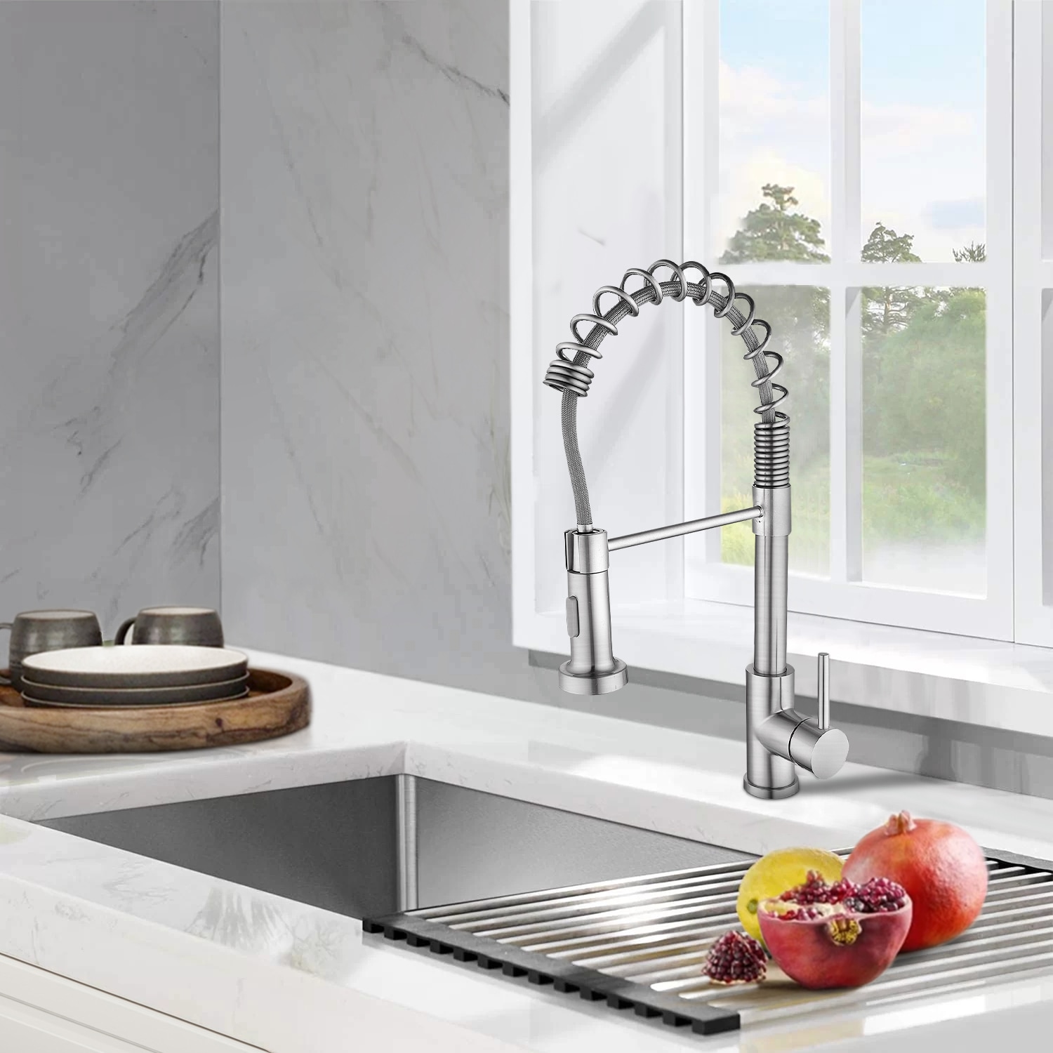 Maincraft 033HK80BN Brushed Nickel Single Handle Deck-mount Pull-down Kitchen Faucet