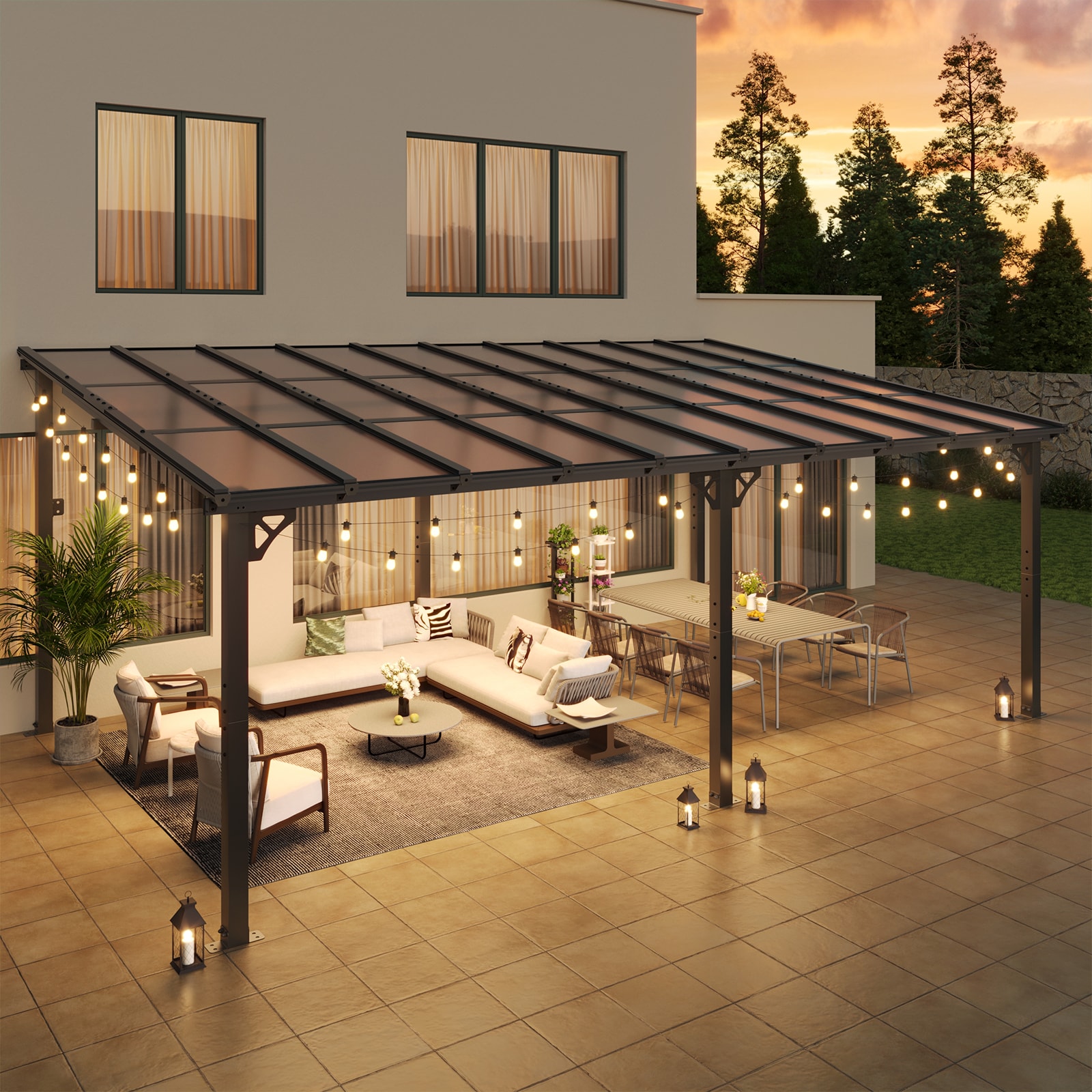 AOXUN AX-030BL40 Pergola 20-ft W x 12-ft L x 8-ft 2-in H Black Metal Freestanding Pergola