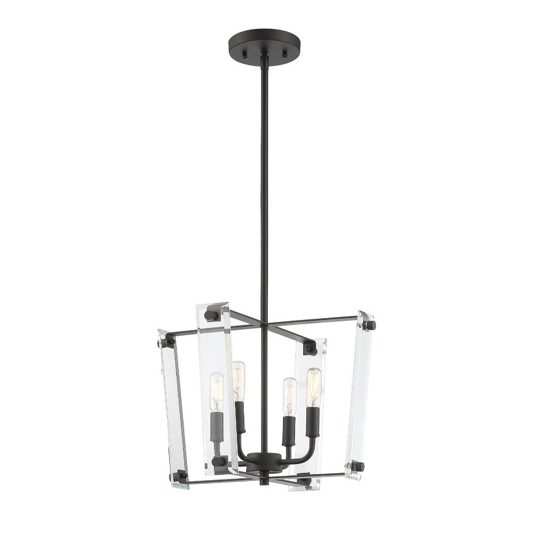  LW-SH641086 4-Light Matte Black Transitional Beveled Glass Geometric Hanging Pendant Light