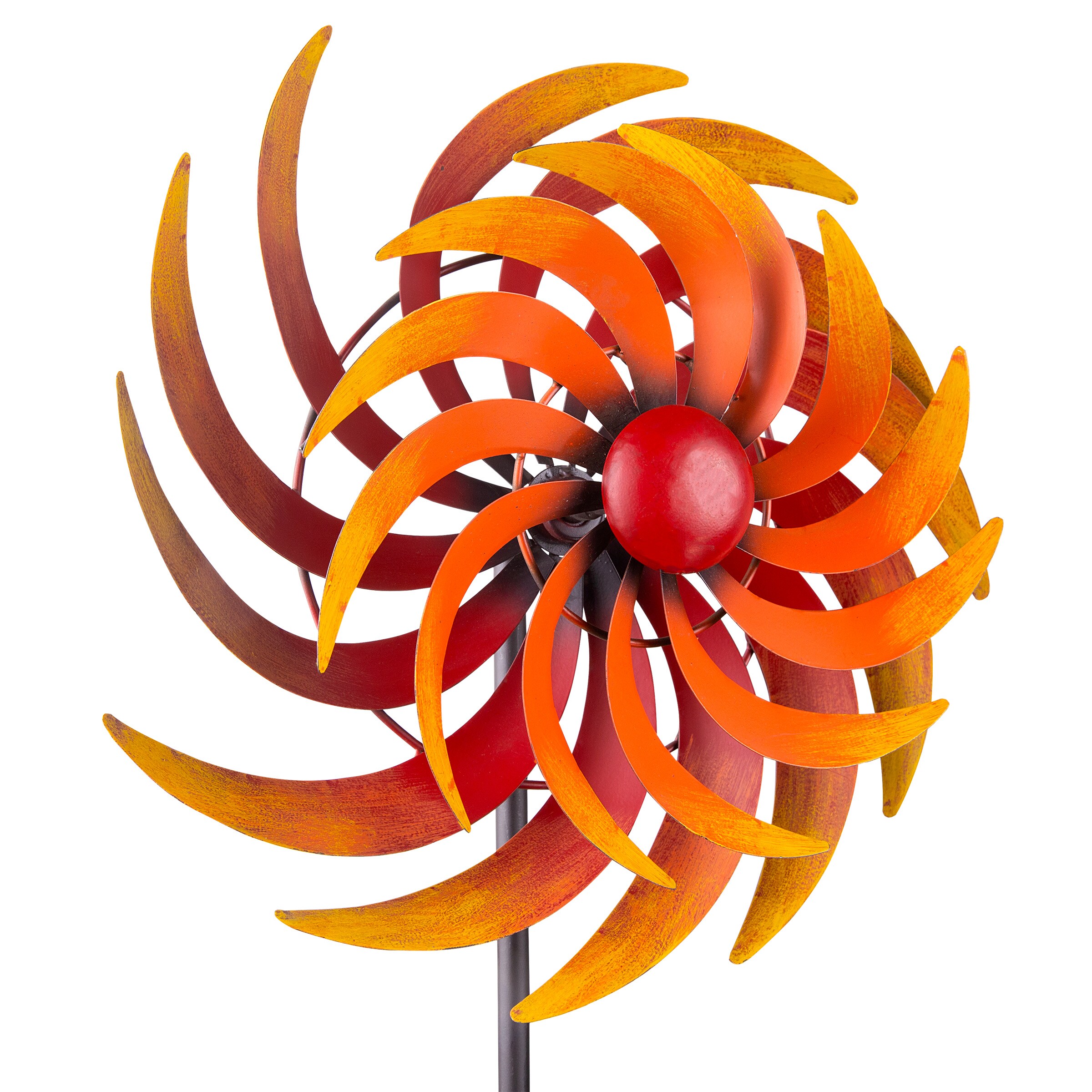 75" Tall Red and Orange Metal Kinetic Wind Spinner Stake