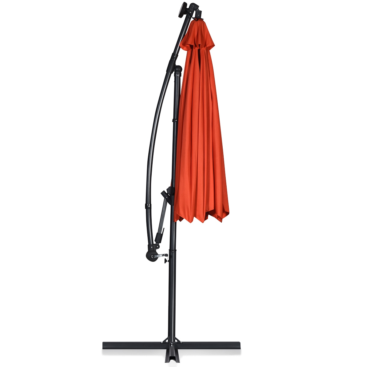 Costway OP70282OR 10-ft Aluminum Orange Offset Patio Umbrella with Lights with Base