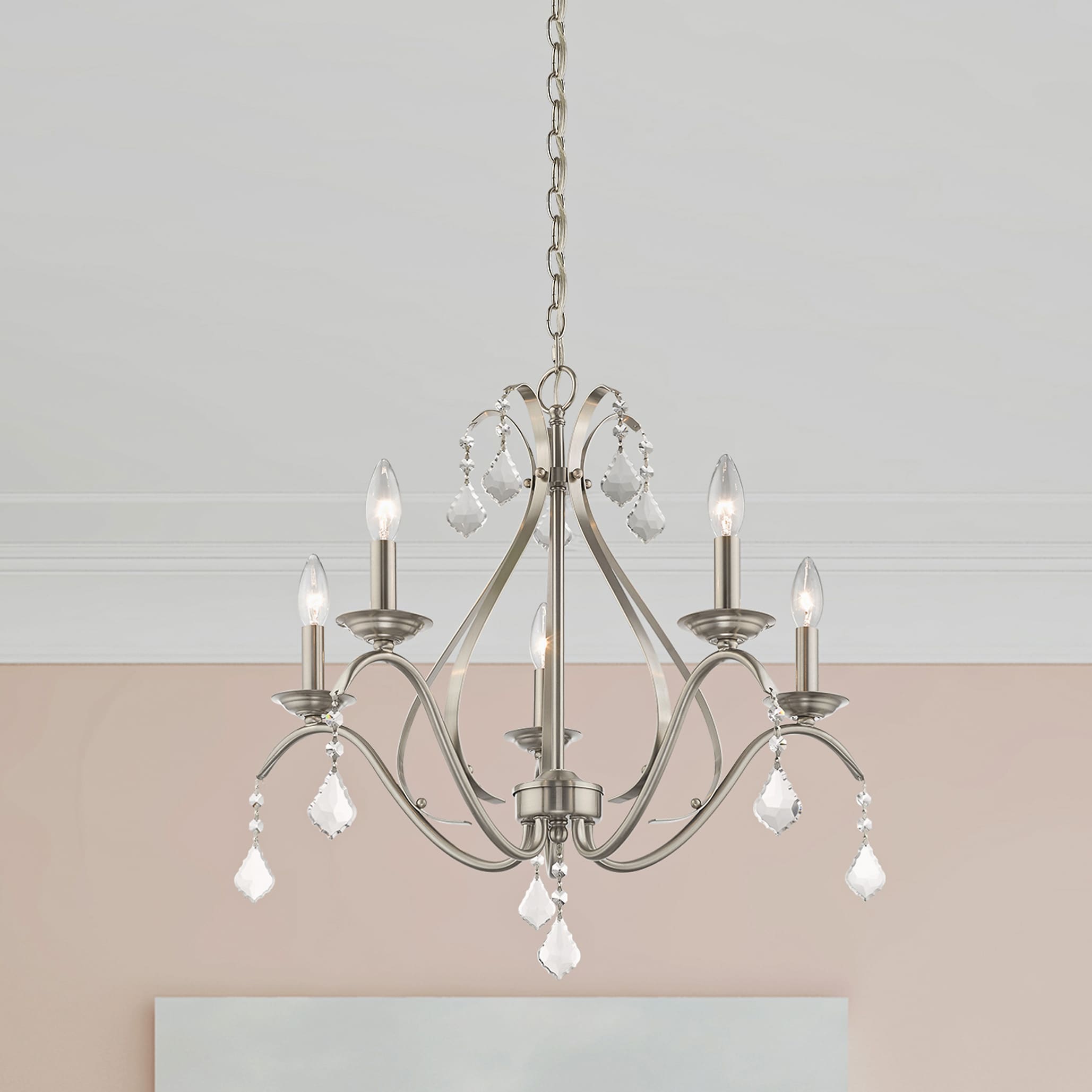 Brushed Nickel 5-Light Chandelier with Clear Crystals