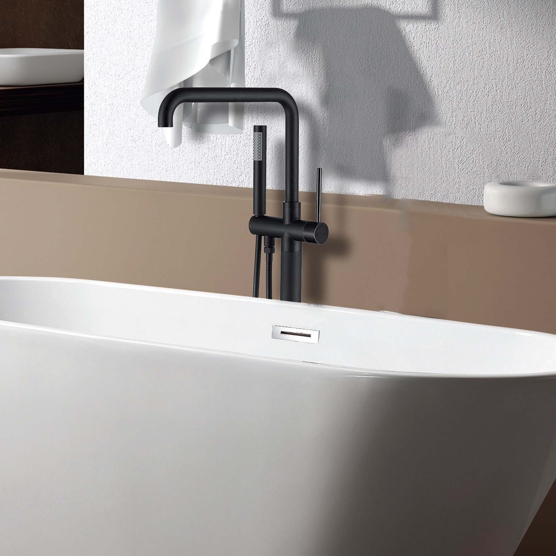 LOVMOR -  Matte Black Metal Freestanding Bathtub Faucet with Hand Shower Tub Filler