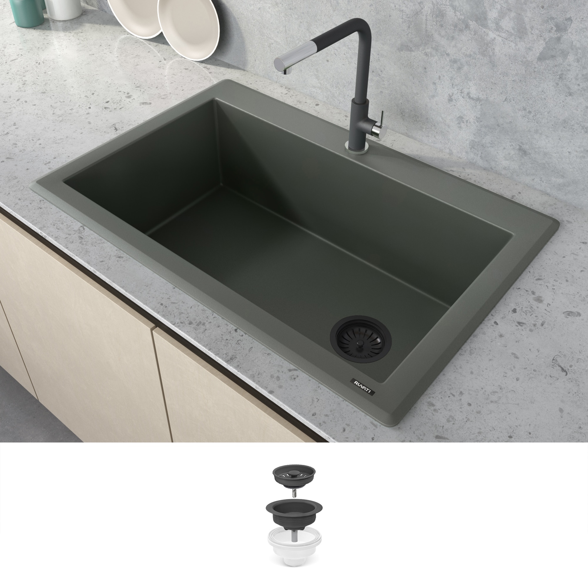 Ruvati RVG1033RN epiGranite Drop-in 33-in x 22-in Granite Single bowl 1-Hole Kitchen Sink
