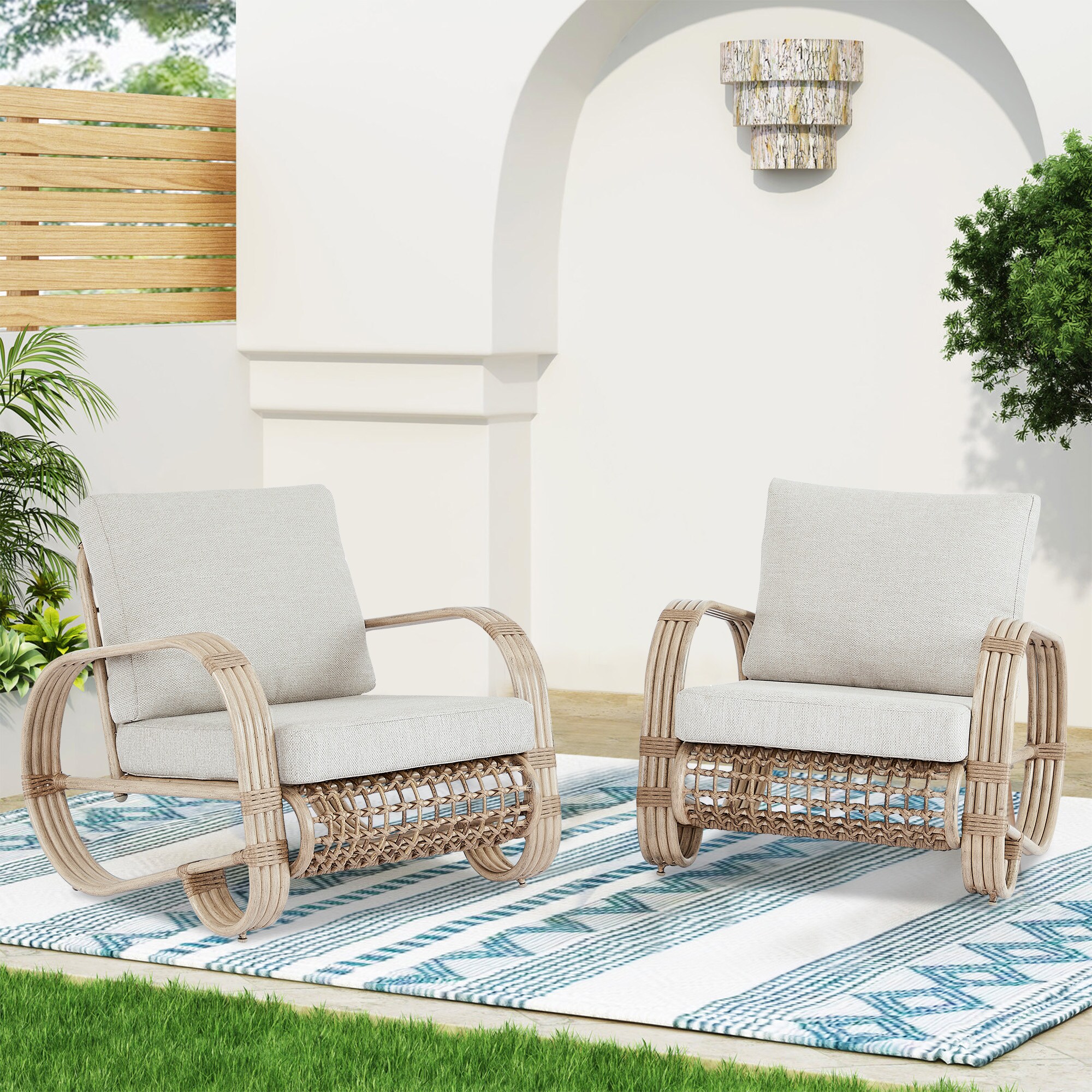 PEAK HOME FURNISHINGS Club Chairs Set of 2 Rattan Nature Aluminum