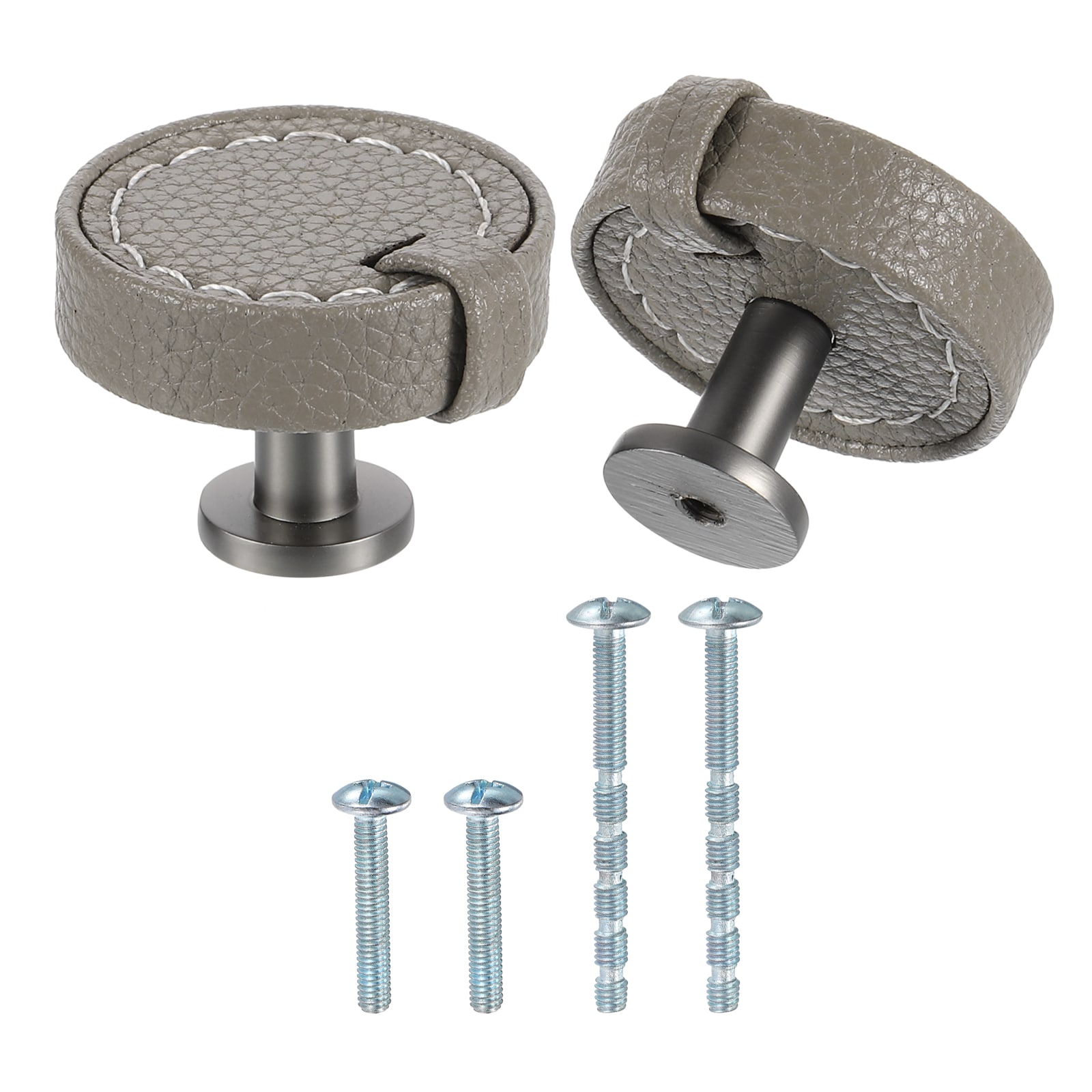 Unique Bargains 2pcs Leather Cabinet Knobs 3.5cm/1.4Inch Round Leather  Drawer Pulls Zinc Alloy Dresser Knobs with Screws for Kitchen Drawers  Bathroom Dressers Cabinet Knobs Handles Grey in the Cabinet Knobs  department at