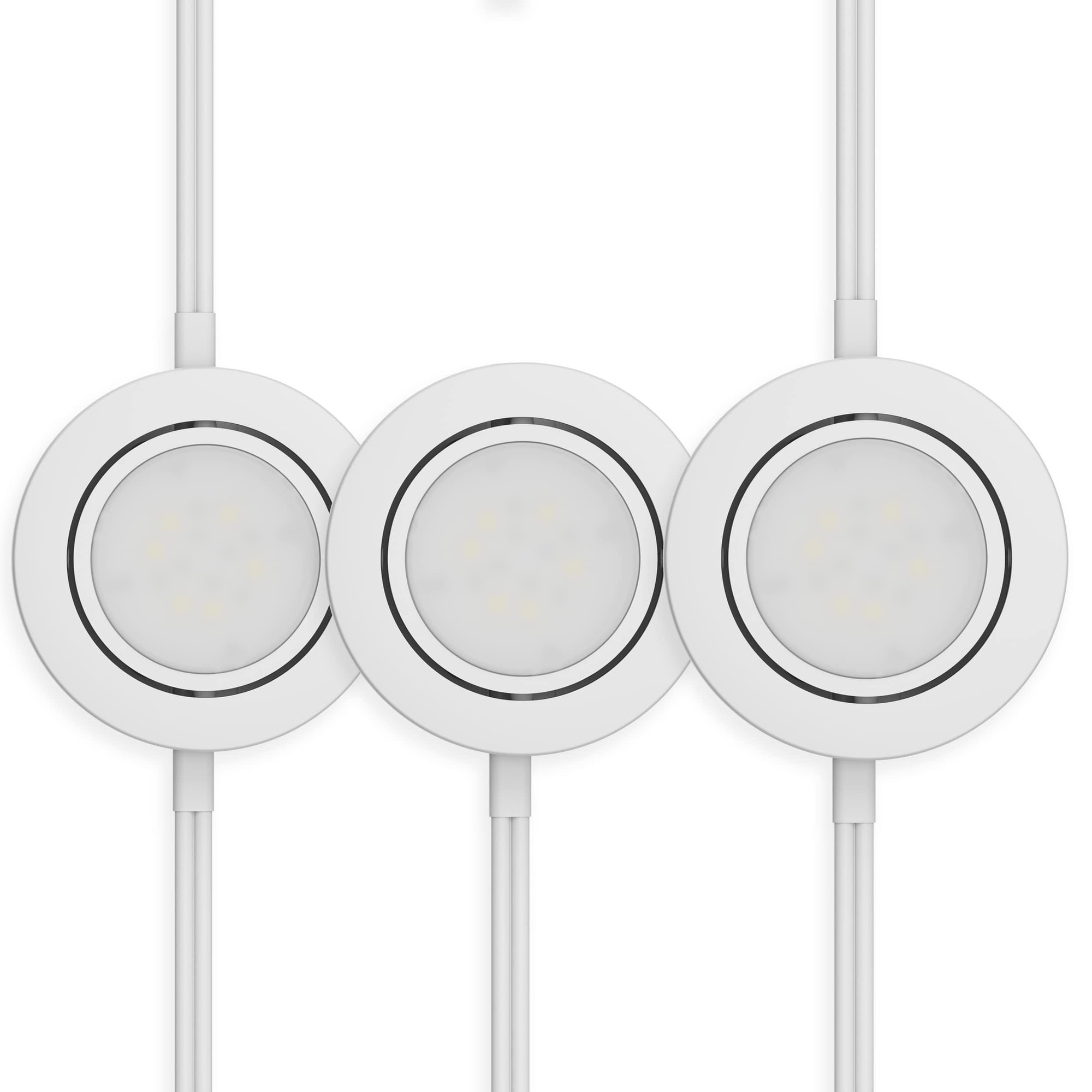 Vrbgify  LED Puck Lights 3 Pack 2.75 in Metal Housing Wall Dimmer Compatible 2700K Warm White White Finish Plug In or Hardwired ETL Listed