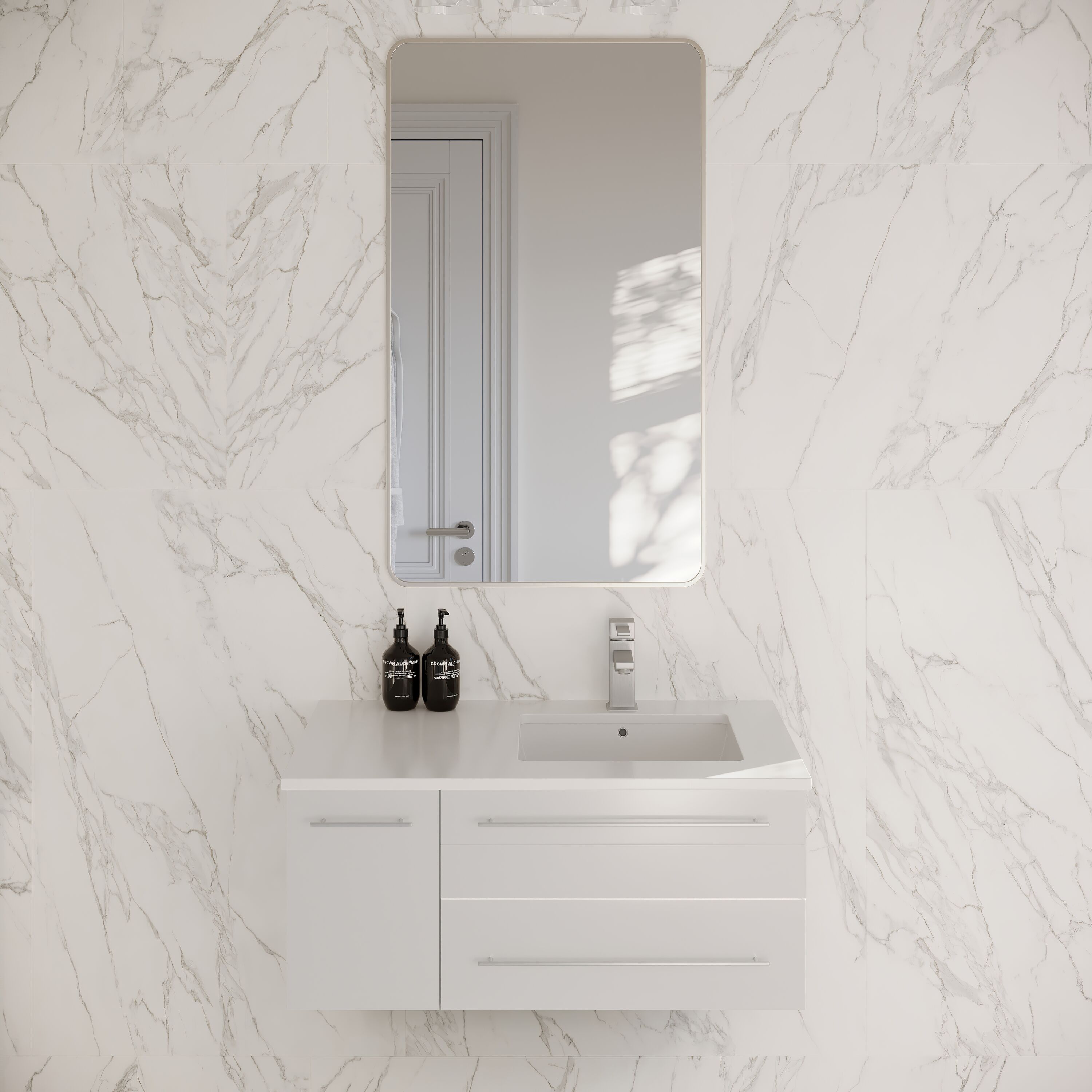Fresca FCB6136WH-UNS-R-CWHU Lucera 36-in White - RIGHT Undermount Single sink Floating Bathroom Vanity with White Quartz Top