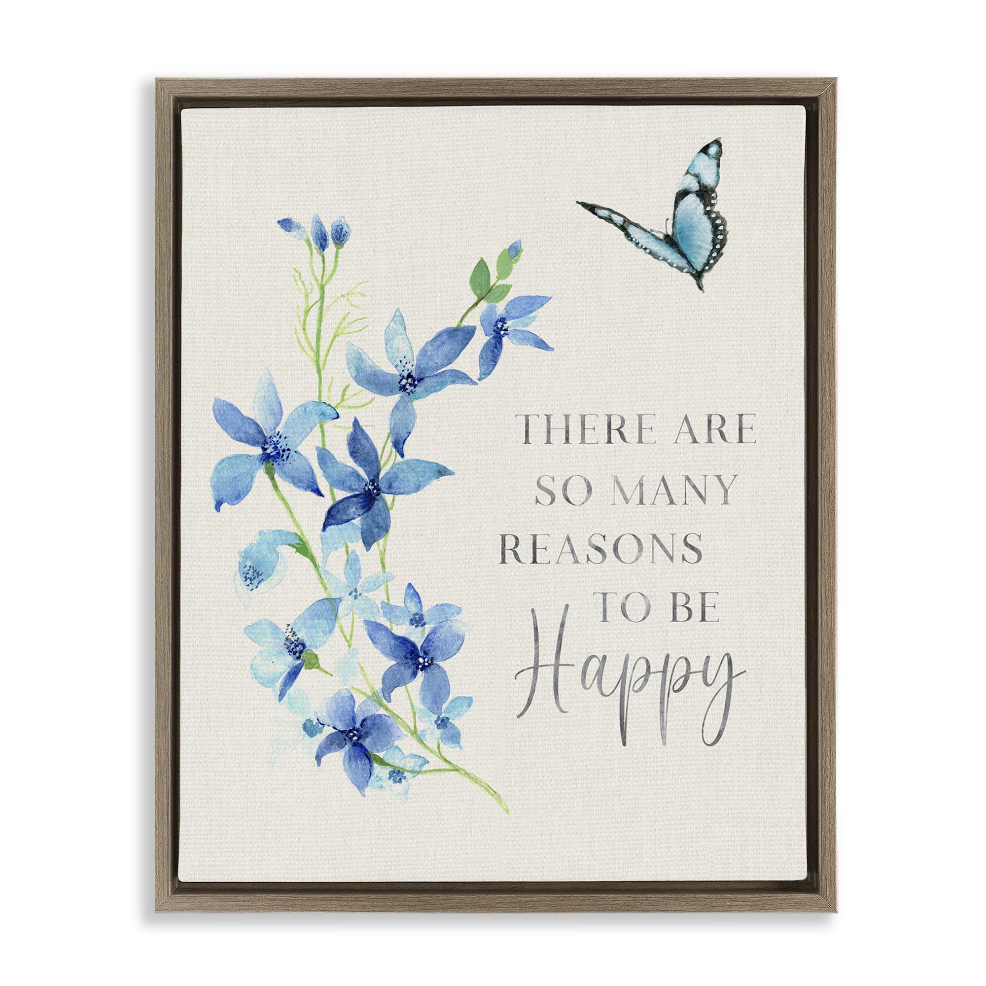 Stupell Industries BS-227-FFE-16X20 Reasons To Be Happy Floral Brown Framed Floater Canvas Wall Art By Janet Tava 17 x 21