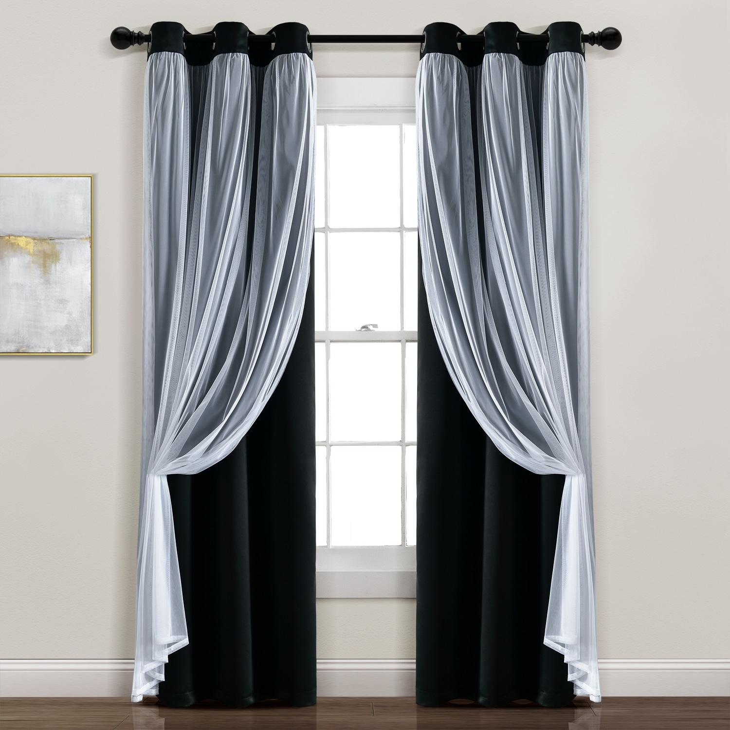 Lush Decor 84-in Black Blackout Grommet Curtain Panel Pair in the