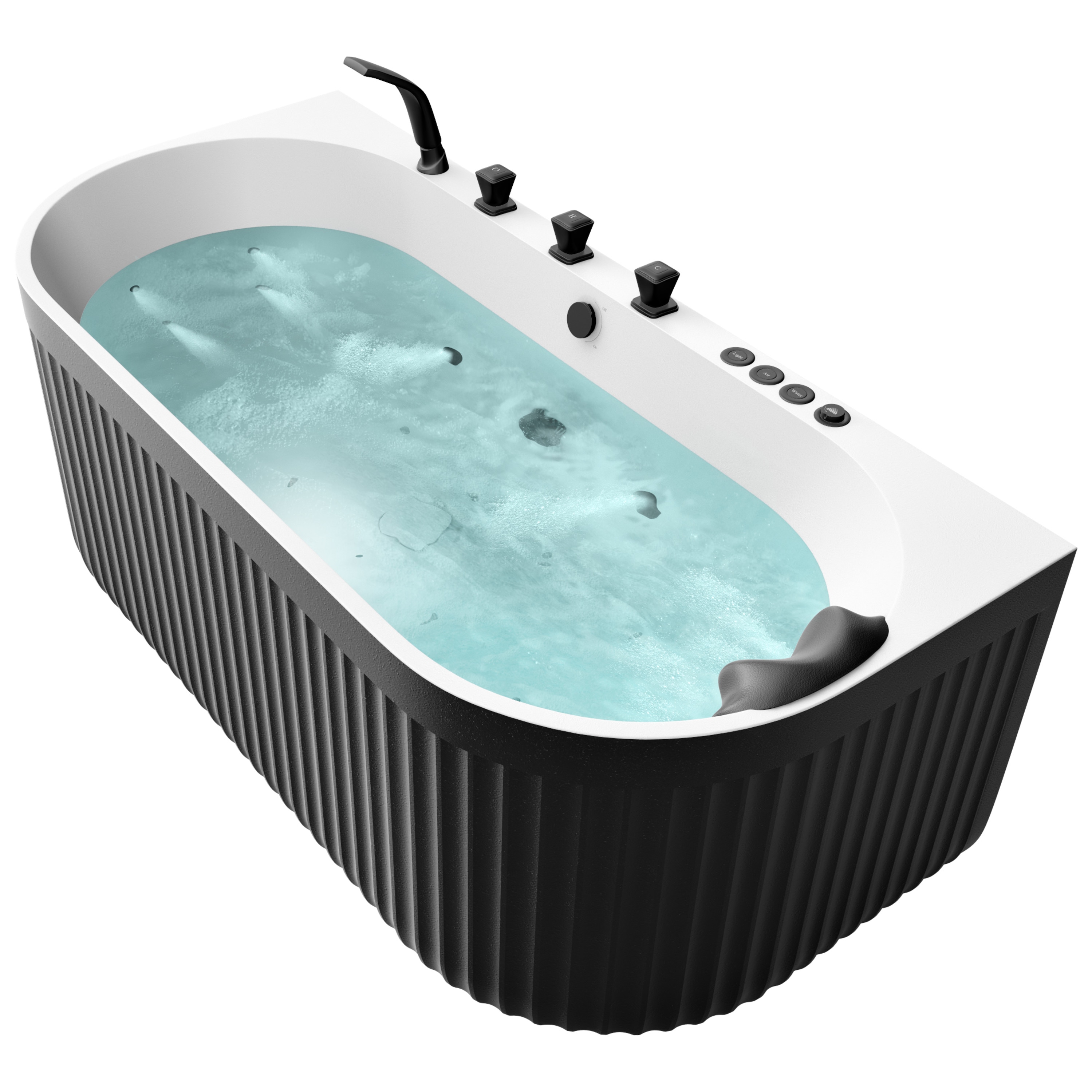 ANZZI FT-AZ514 31.5-in x 66.93-in Black and white Solid surface Oval Freestanding Whirlpool and air bath combination tub with Faucet Hand Shower Drain ( Center Drain )