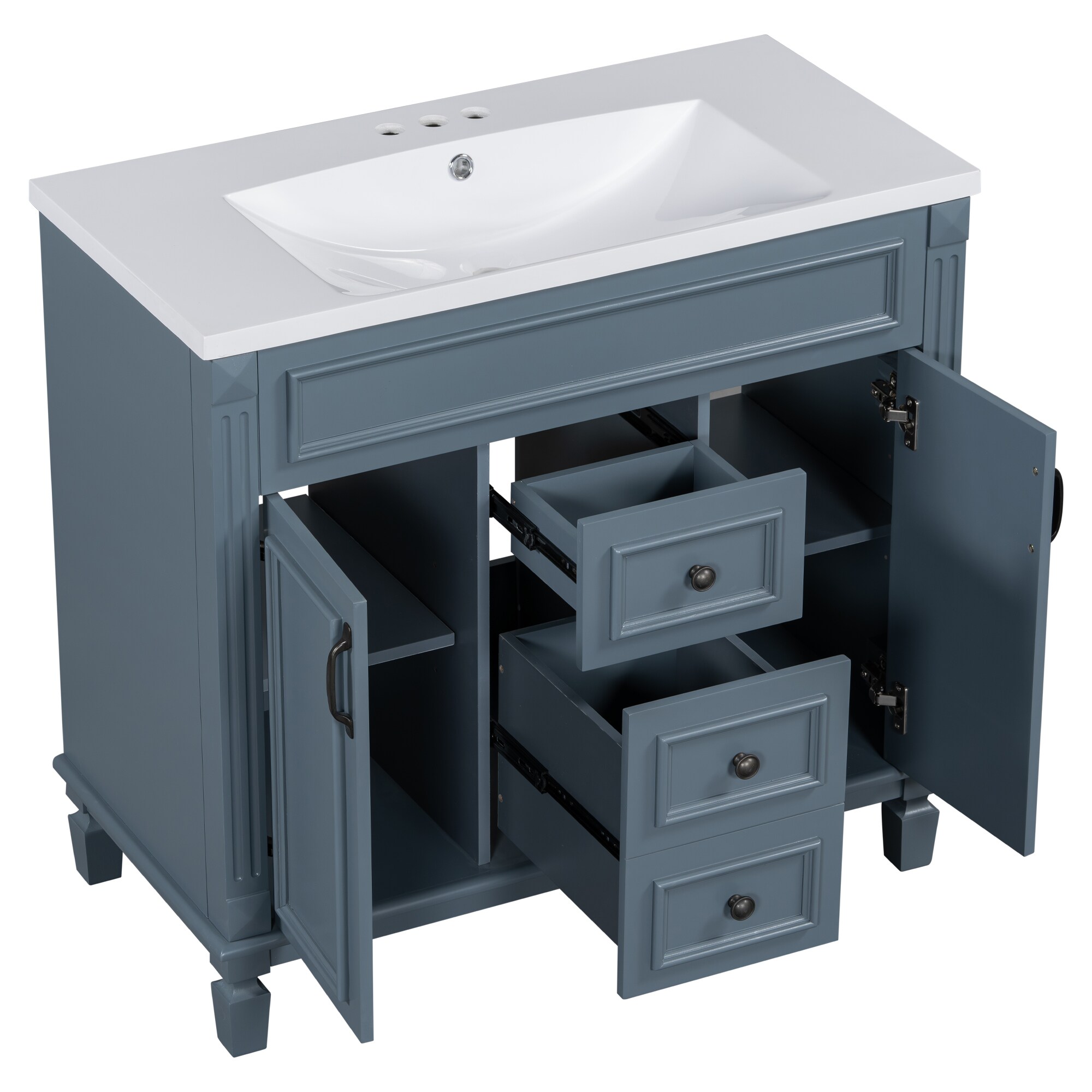 Siavonce 36-in Blue Wall-Mount Single Sink Bathroom Vanity with White ...