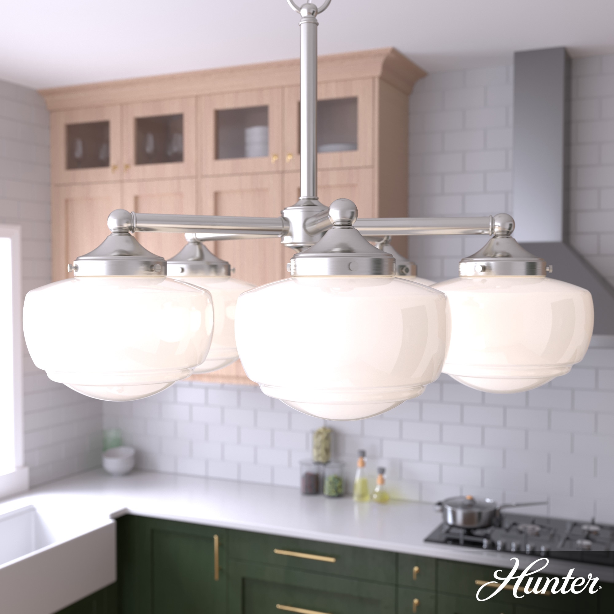 Hunter 19359 Saddle Creek 5 -Light Brushed Nickel Transitional For Use in Bedrooms, Dining Rooms, Foyers, Kitchens, Living Rooms Chandelier