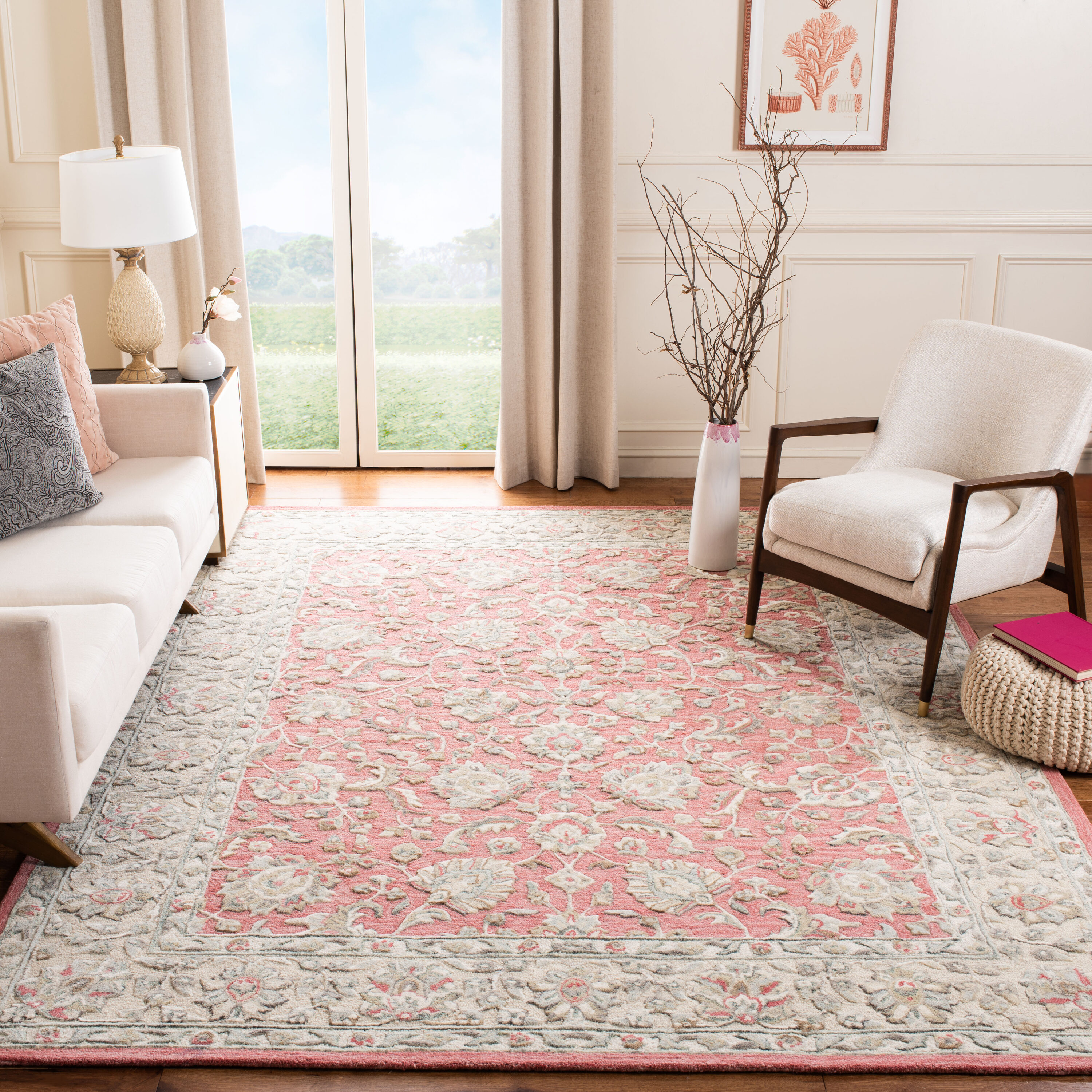  Glamour 628 Pink/Beige Traditional 8ft x 10ft Large Rectangle Rug