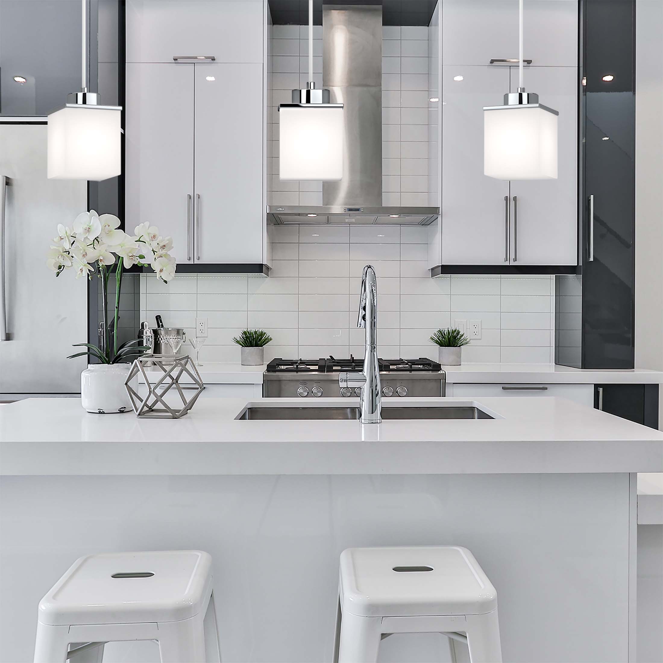 Chrome Mini Pendant with Frosted Glass Shade