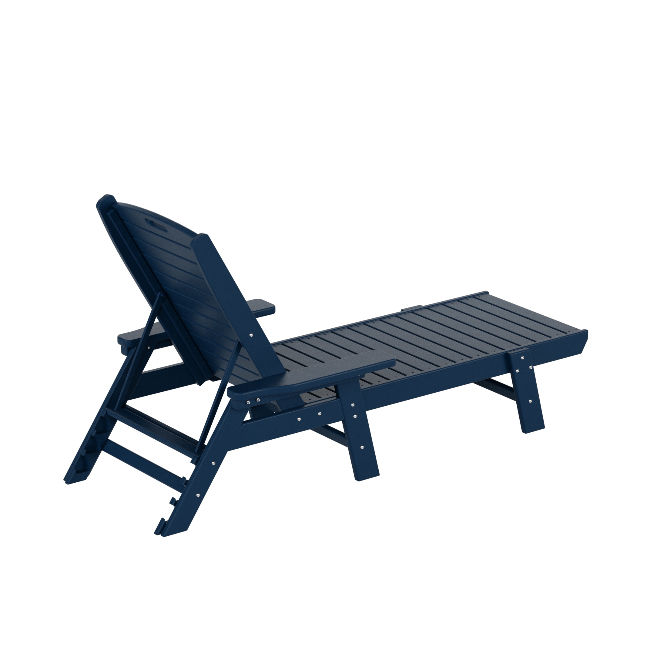 Navy Blue HDPE Adjustable Outdoor Chaise Lounge with Arms