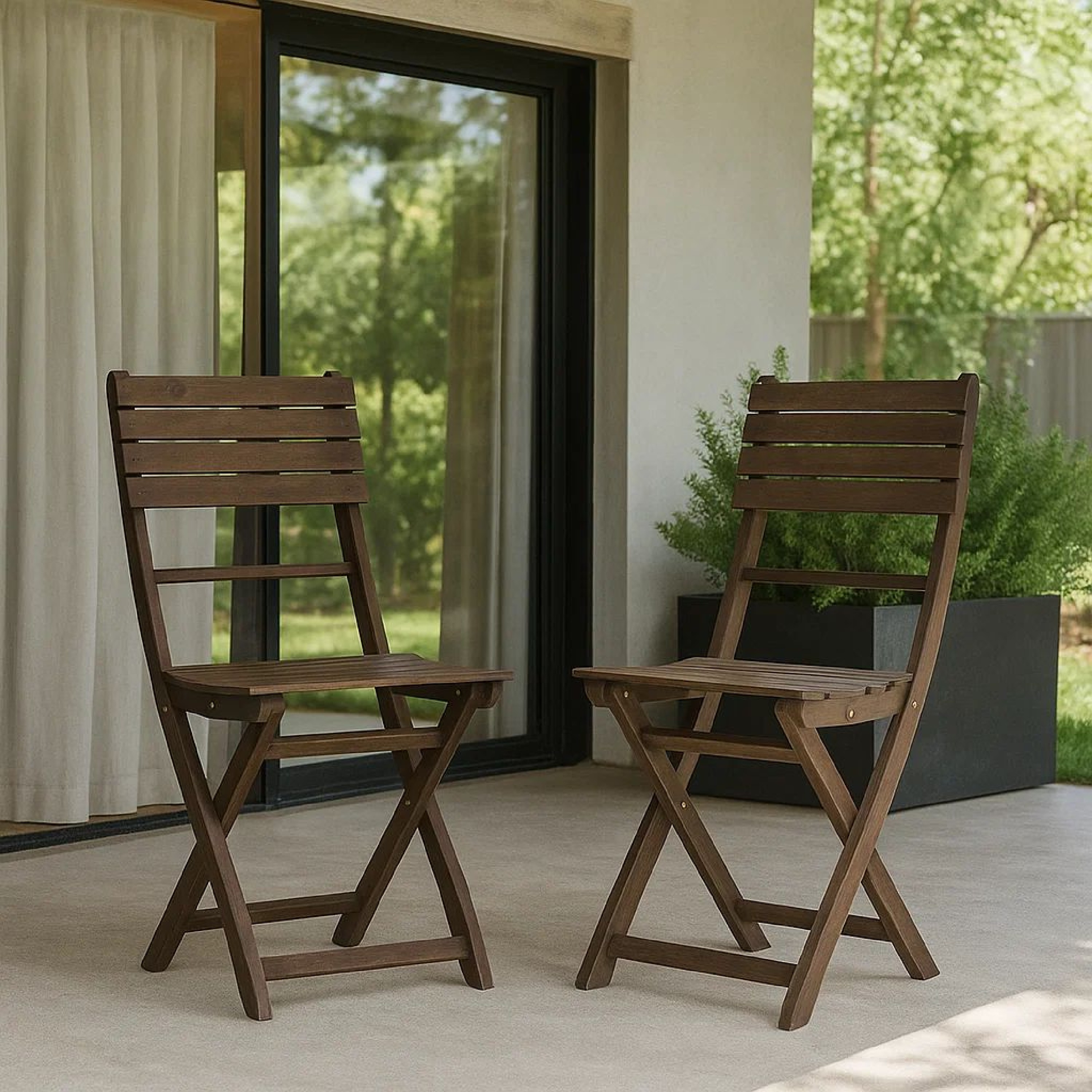 Benzara Cami Outdoor Foldable Bistro Chair - Slat Back - Cross