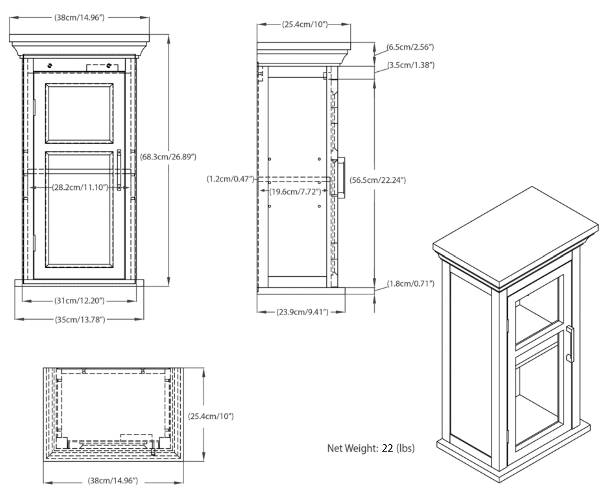 Pure White Rubberwood Single Door Wall Cabinet