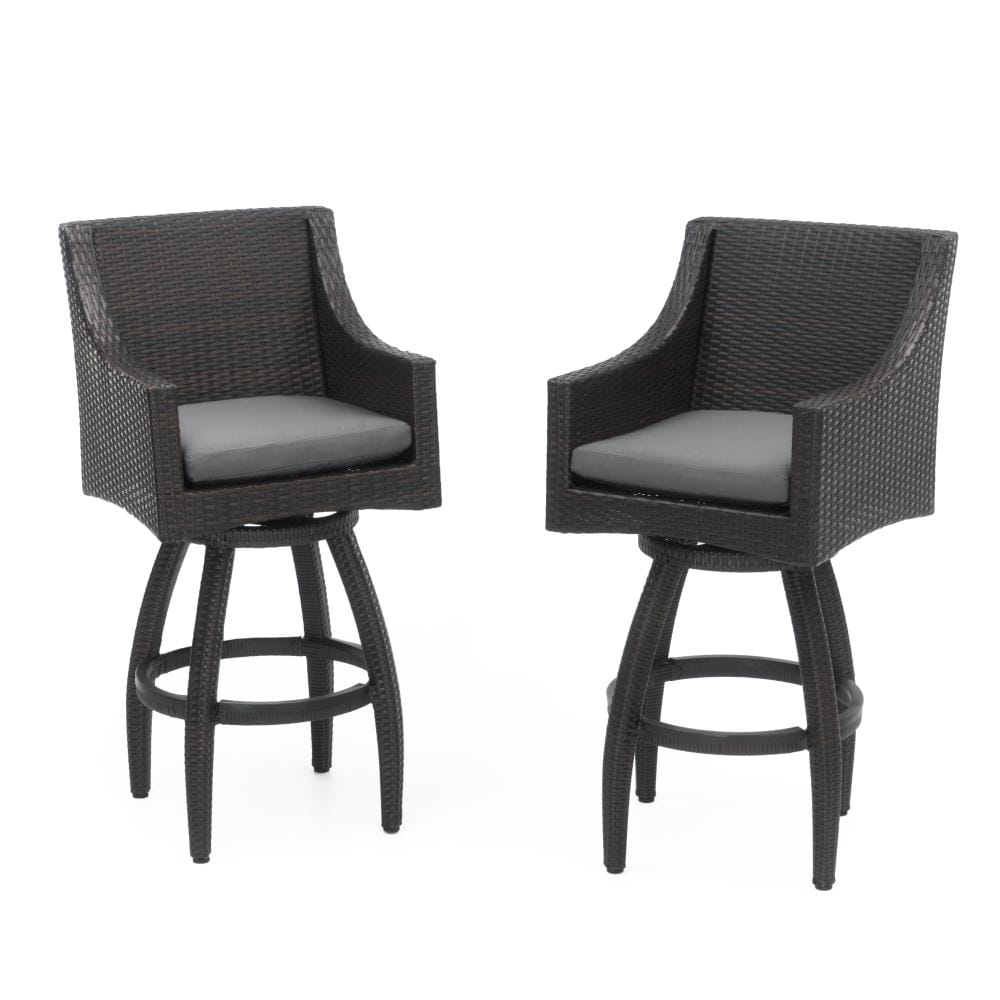 RST Brands OP-PEBS2-CHR-K Deco Set of 2 Wicker Espresso Aluminum Frame Swivel Bar Stool Chair with Gray Sunbrella Cushioned Seat