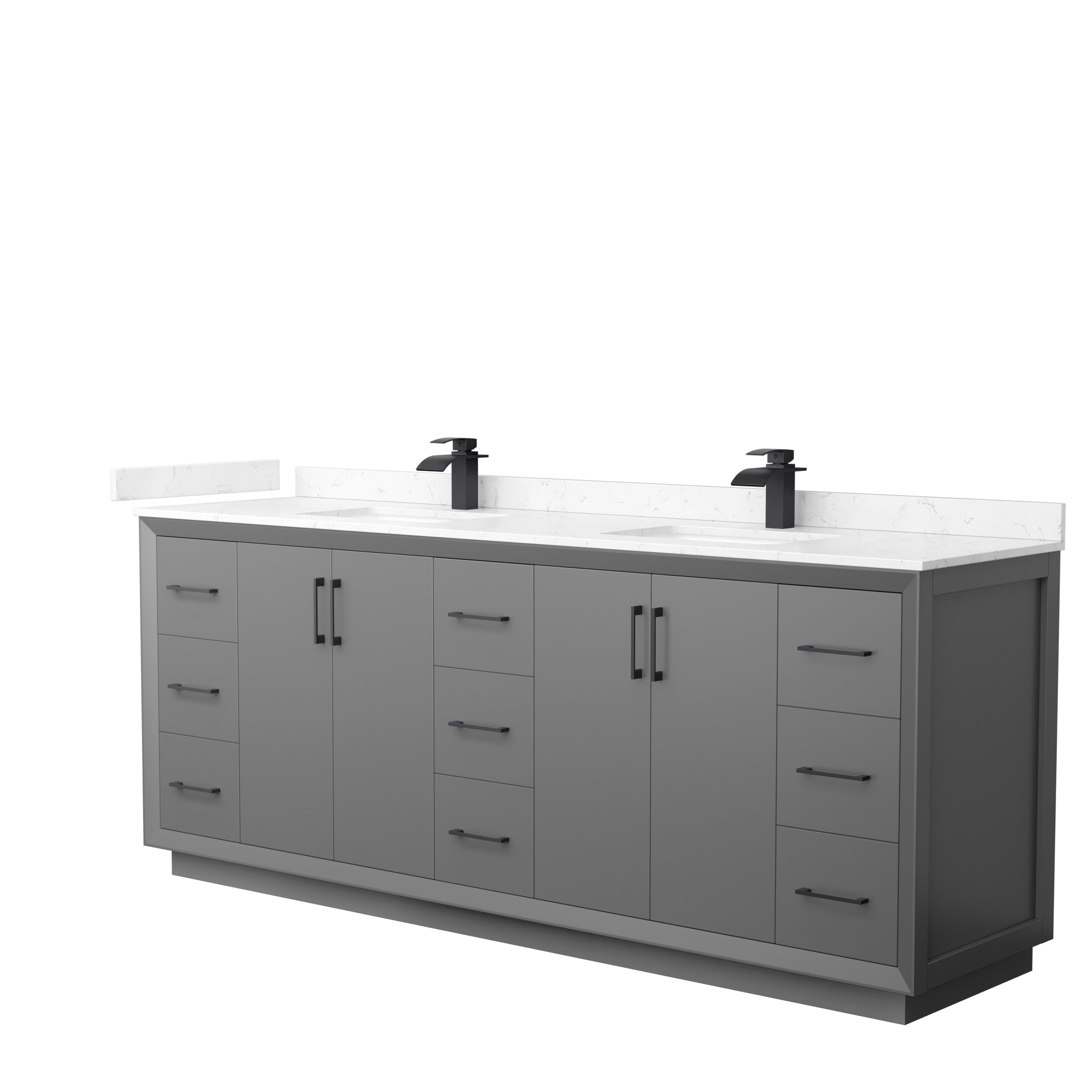 Wyndham Collection WCF414184DGBC2UNSMXX Strada 84-in Dark Gray with Matte Black Trim Undermount Double Sink Bathroom Vanity with Carrara Cultured Marble Top