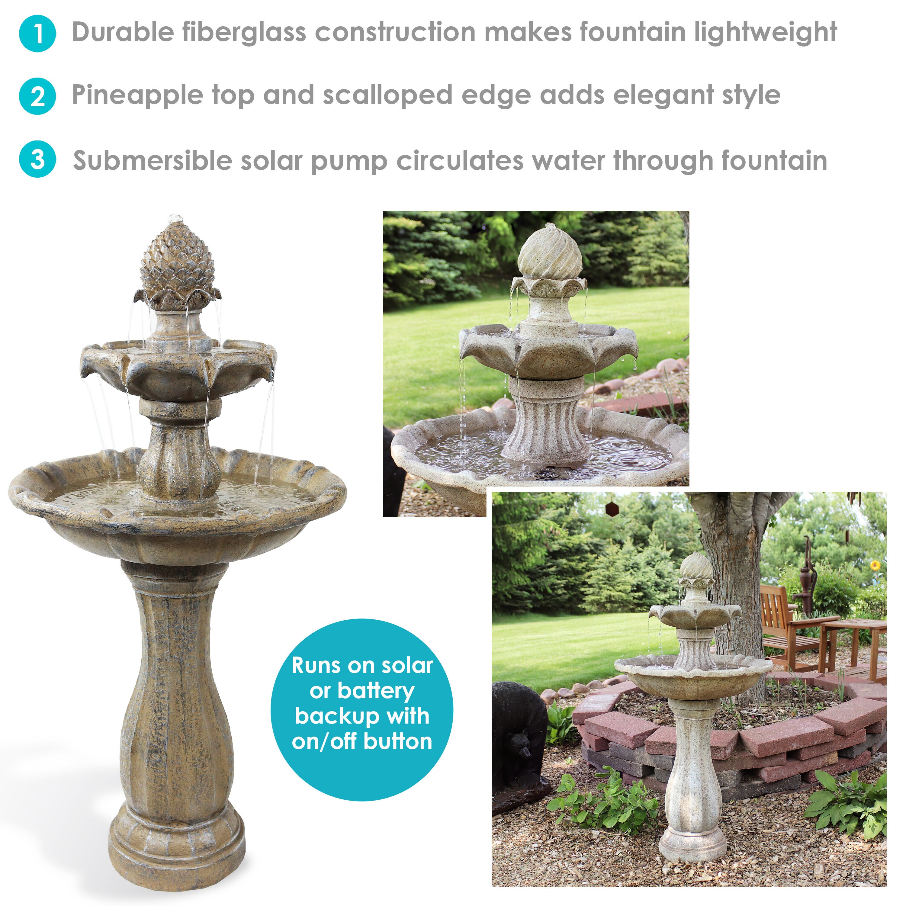 Sunnydaze Decor 46-in H Resin Solar Tiered Outdoor Fountain Pump ...