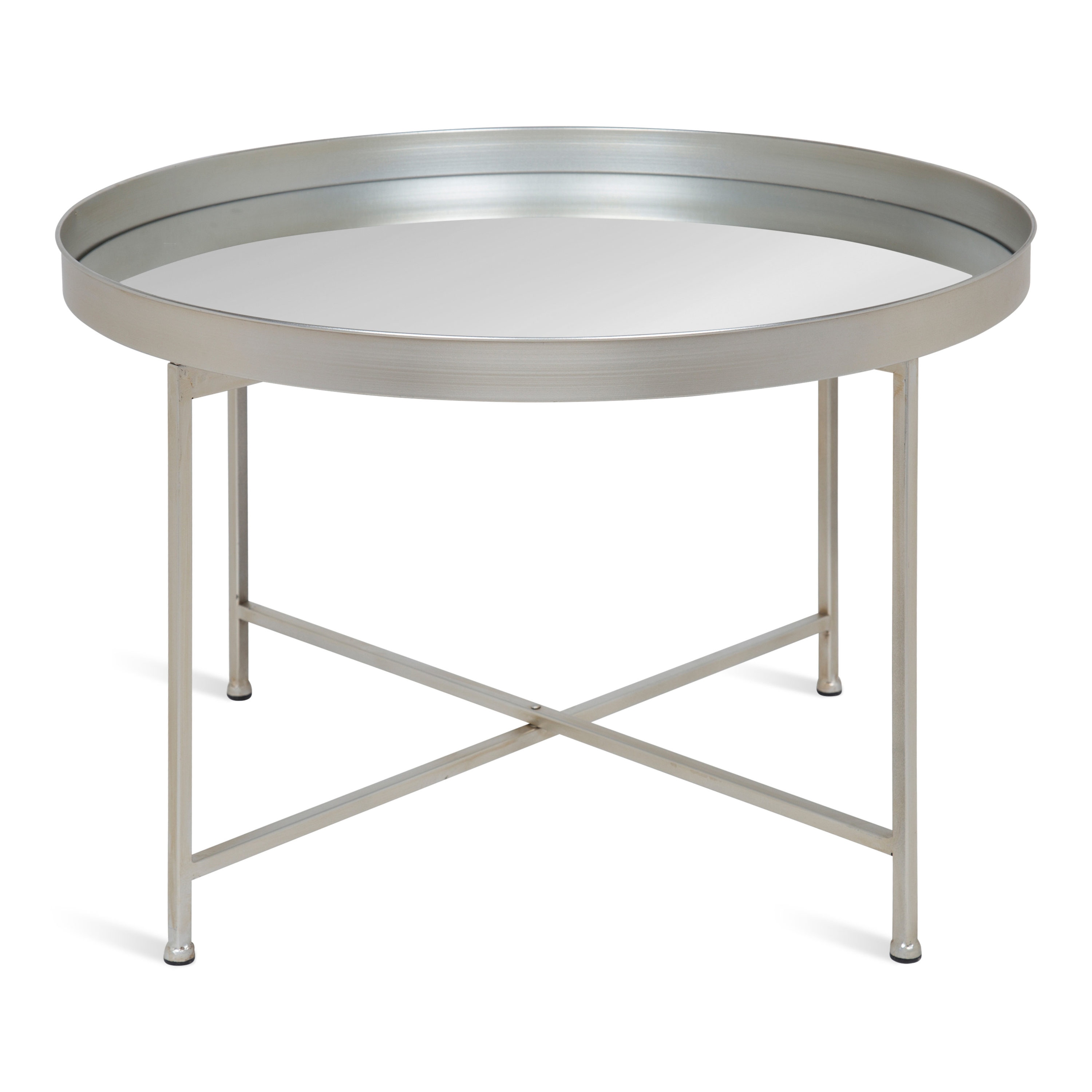 Celia 30" Round Mirrored Glass and Wood Coffee Table